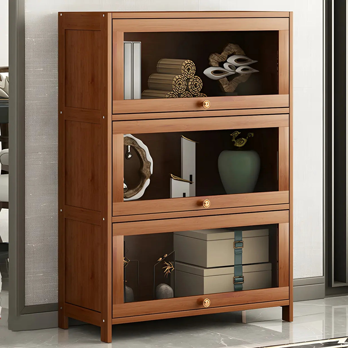 Antique Vertical Brown Wood Cabinet Storage Bookcase Image - 5