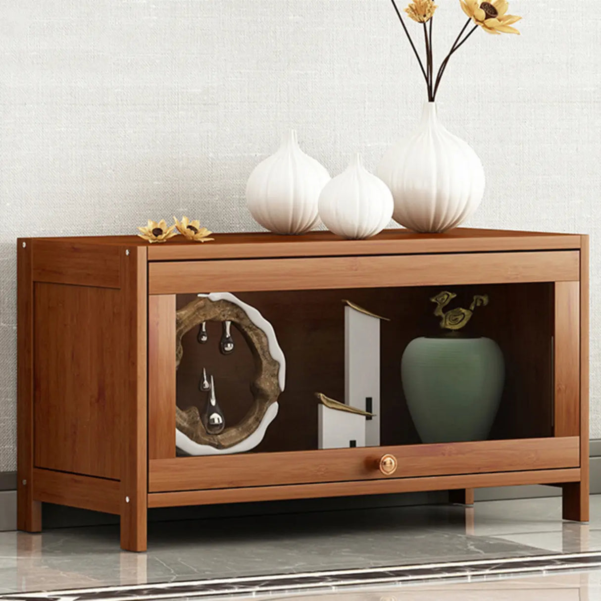 Antique Vertical Brown Wood Cabinet Storage Bookcase Image - 6