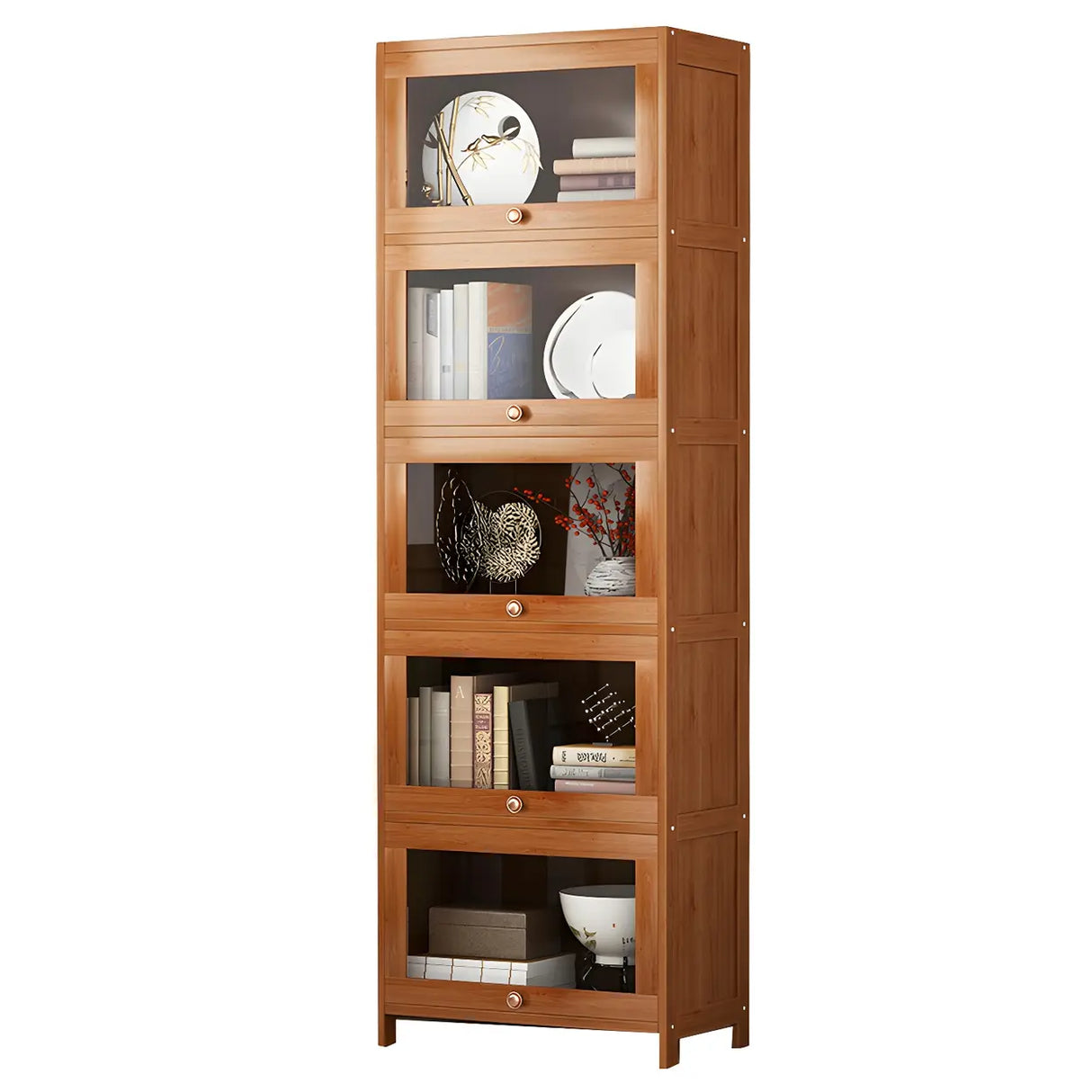 Antique Vertical Brown Wood Cabinet Storage Bookcase Image - 7