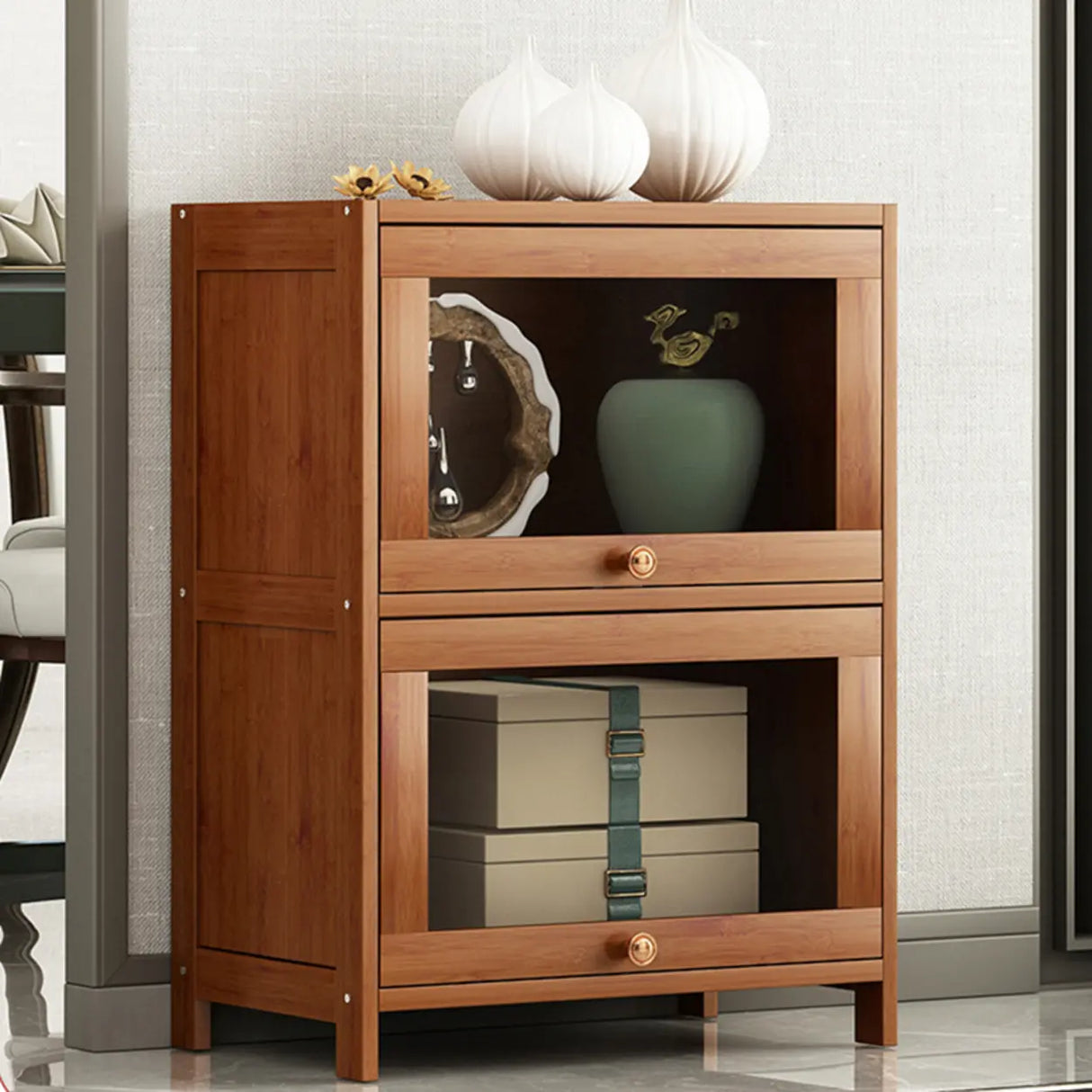 Antique Vertical Brown Wood Cabinet Storage Bookcase Image - 8