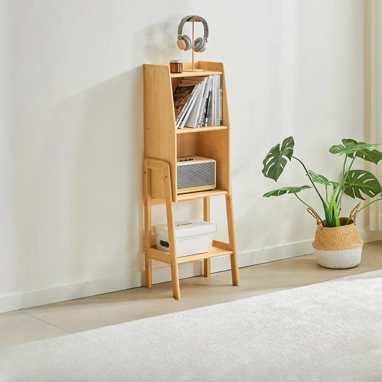 Antique Vertical Wooden Closed Rack Shelves Bookcase Image - 15