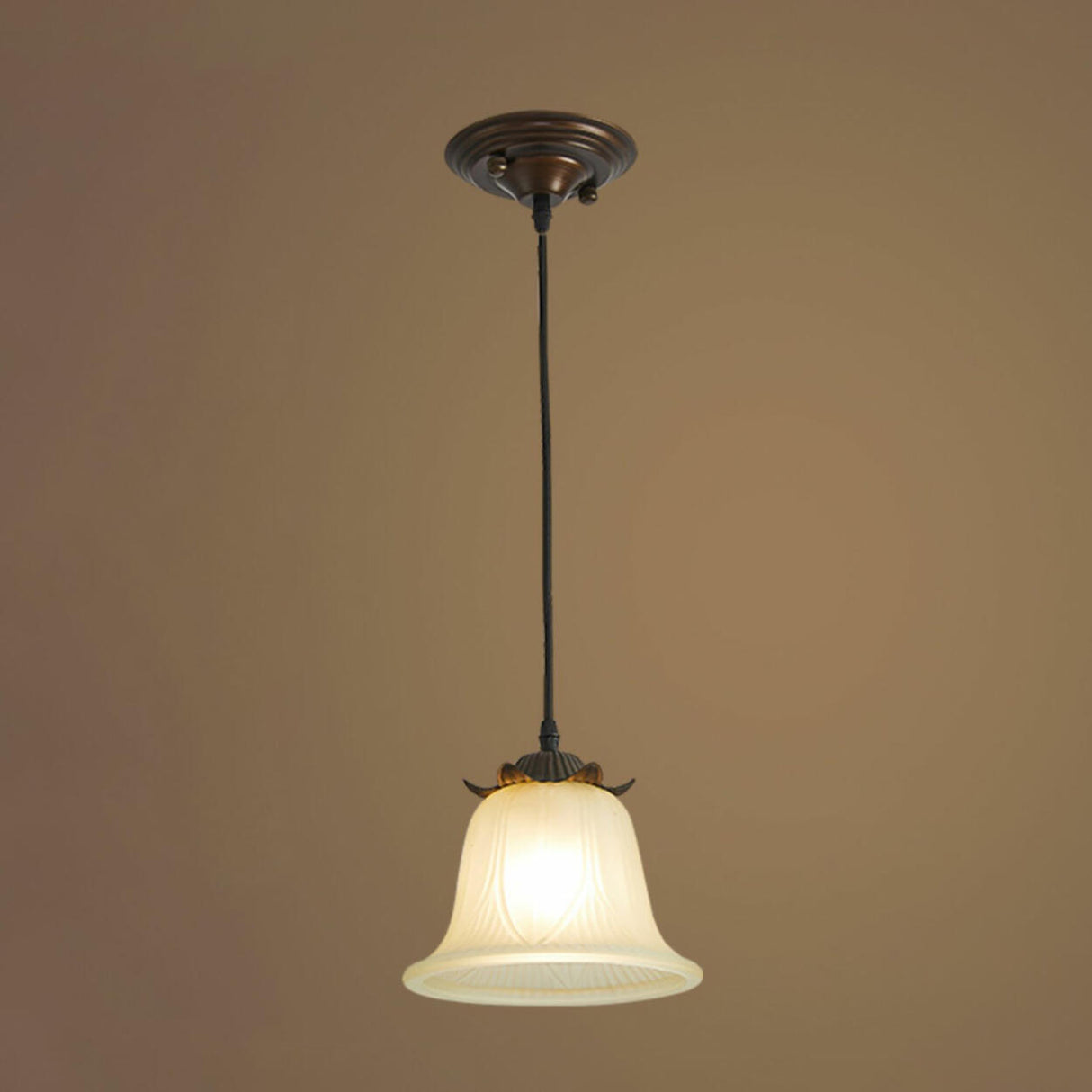 Antique White Glass Bell Adjustable Height Pendant Light Image - 3