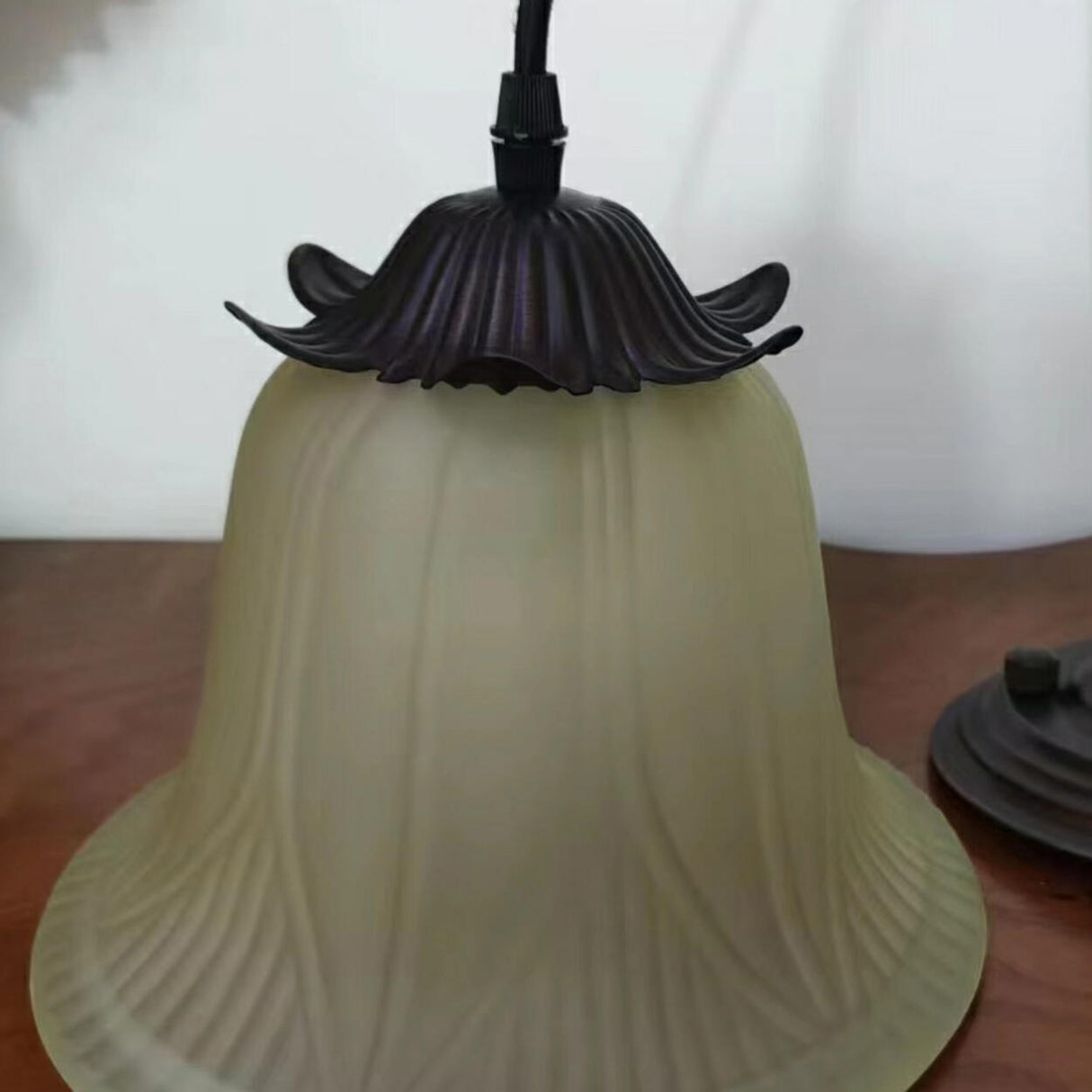 Antique White Glass Bell Adjustable Height Pendant Light Image - 4