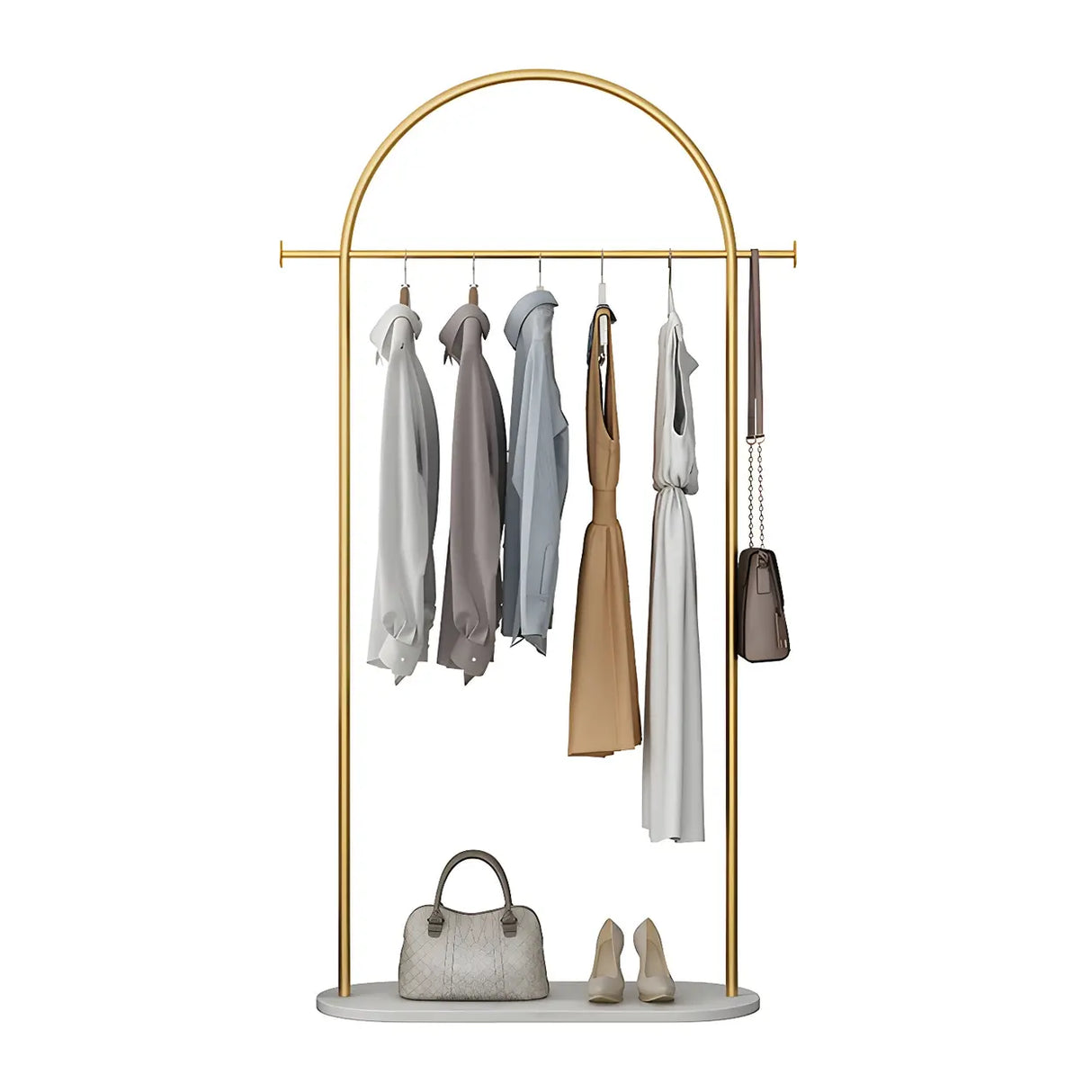 Arch Gold-White Freestanding Coat Rack with Hooks and Shelf Image - 10