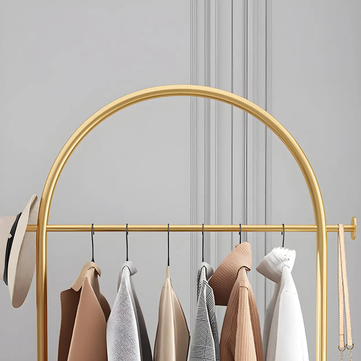 Arch Gold-White Freestanding Coat Rack with Hooks and Shelf Image - 12