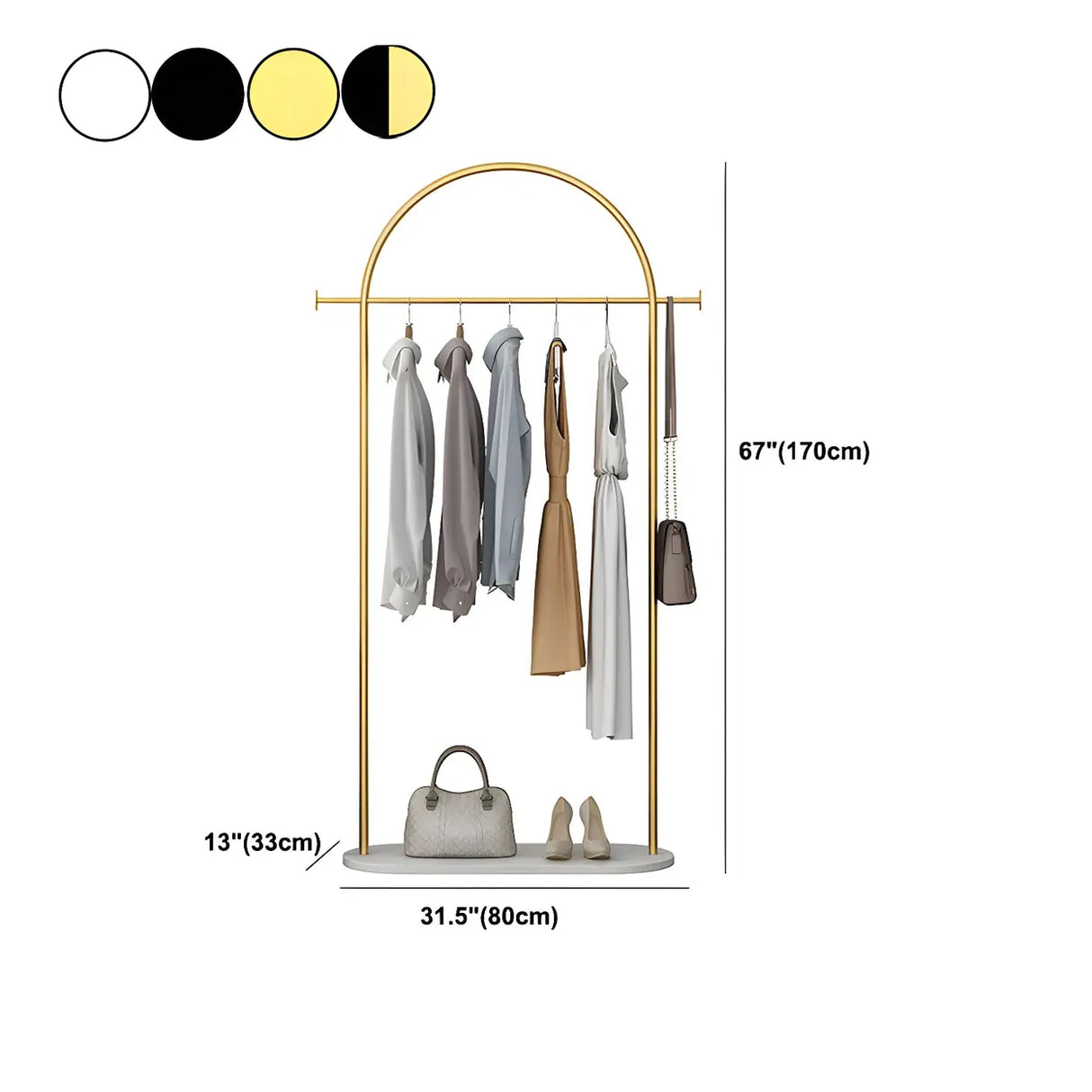 Arch Gold-White Freestanding Coat Rack with Hooks and Shelf Image - 24