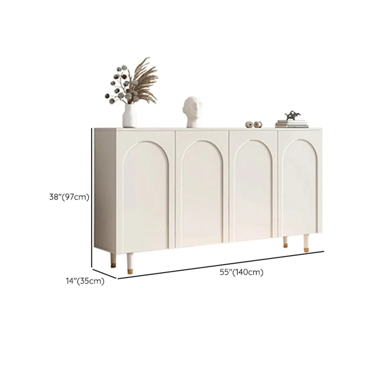 Arched Door Wood White Adjustable Shelves Shoe Cabinet Image - 12