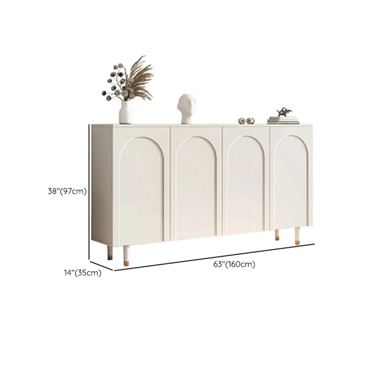 Arched Door Wood White Adjustable Shelves Shoe Cabinet Image - 13