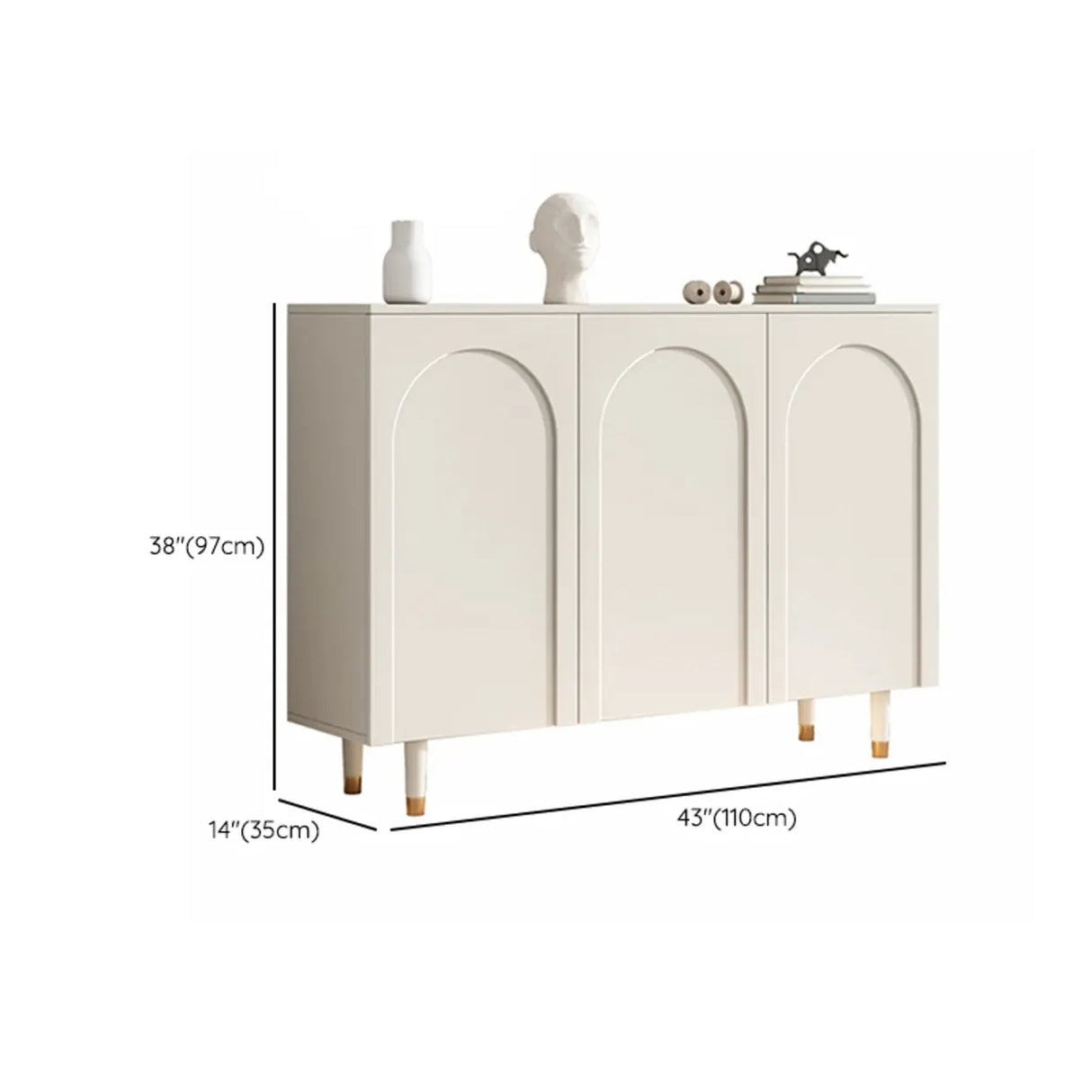 Arched Door Wood White Adjustable Shelves Shoe Cabinet Image - 17