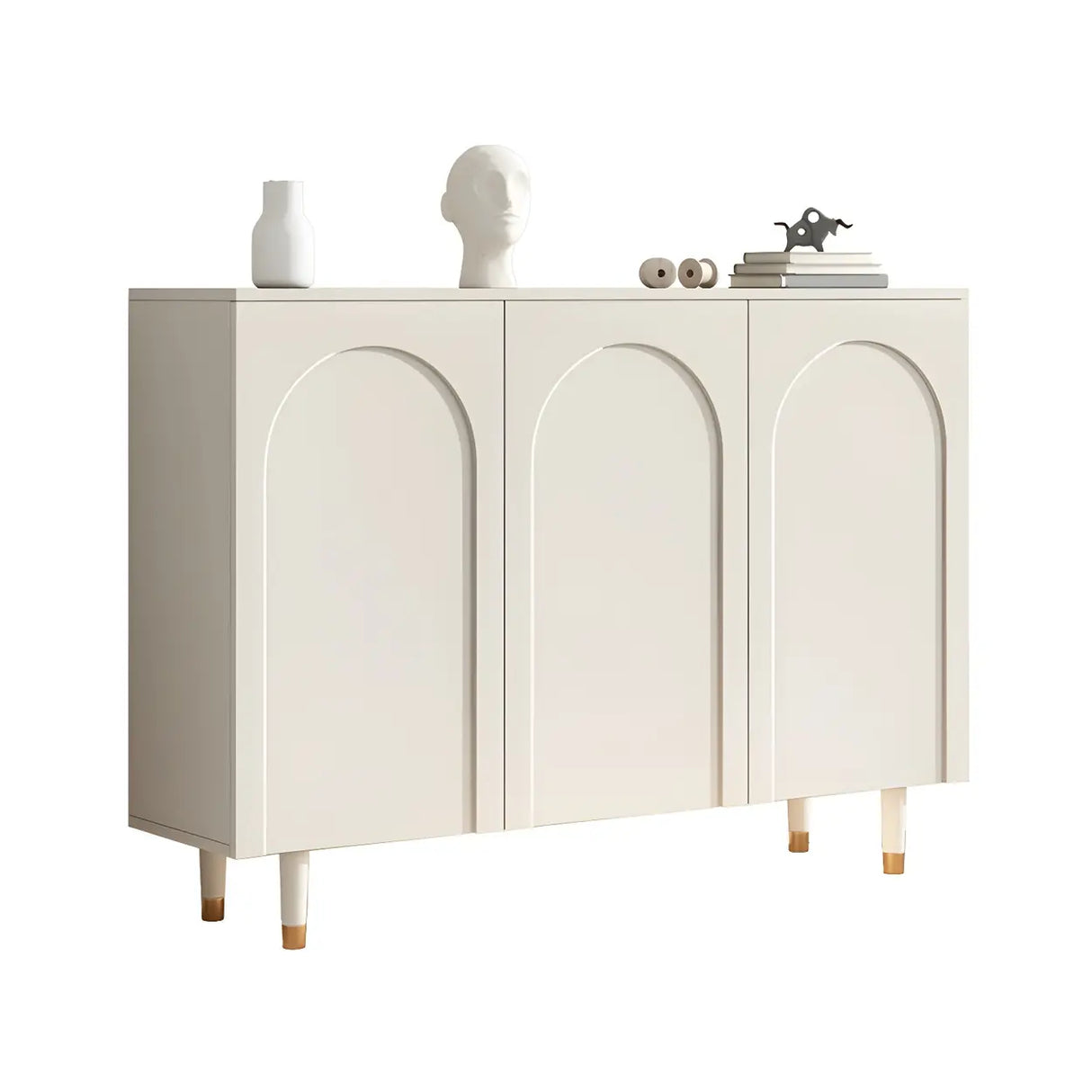 Arched Door Wood White Adjustable Shelves Shoe Cabinet Image - 5