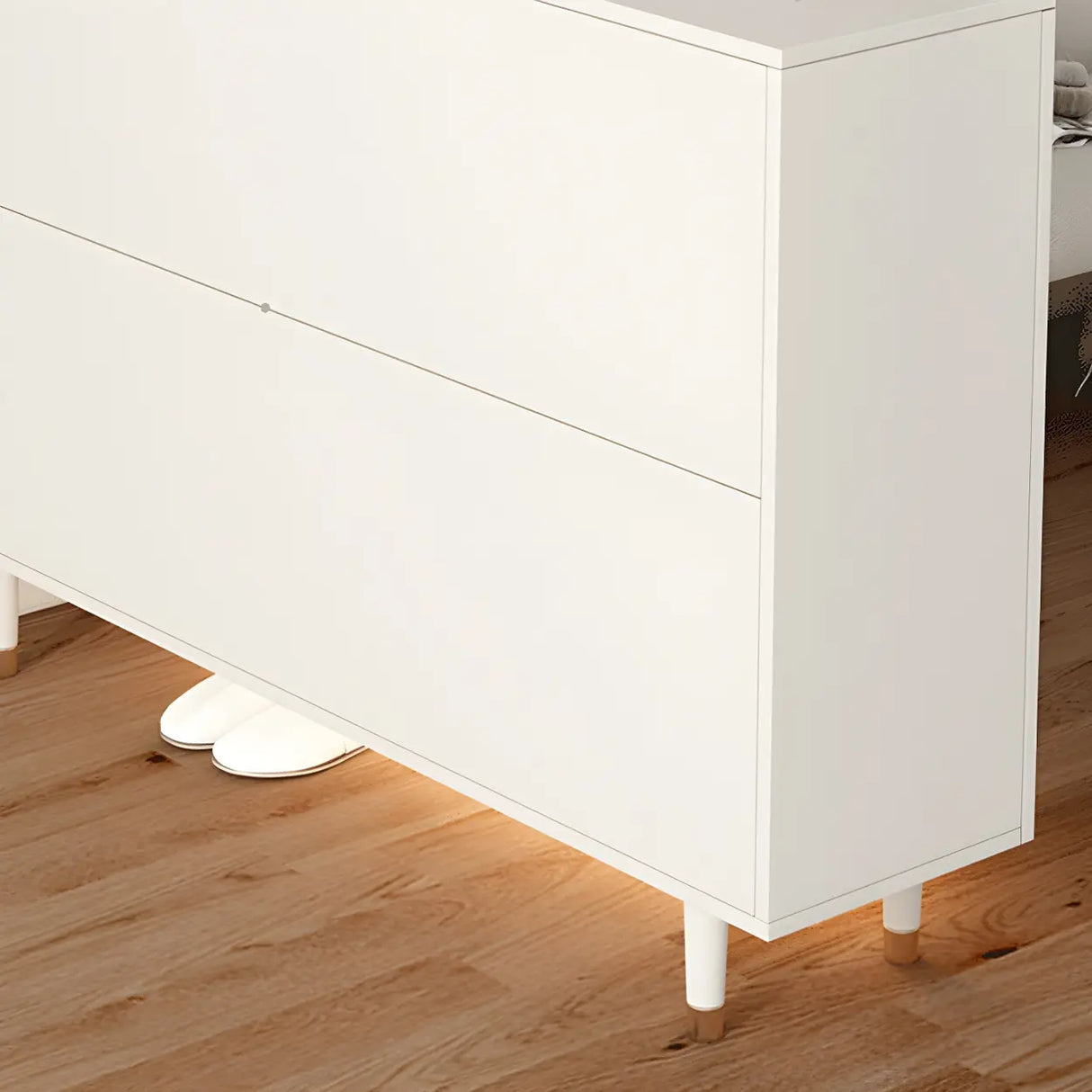 Arched Door Wood White Adjustable Shelves Shoe Cabinet Image - 8