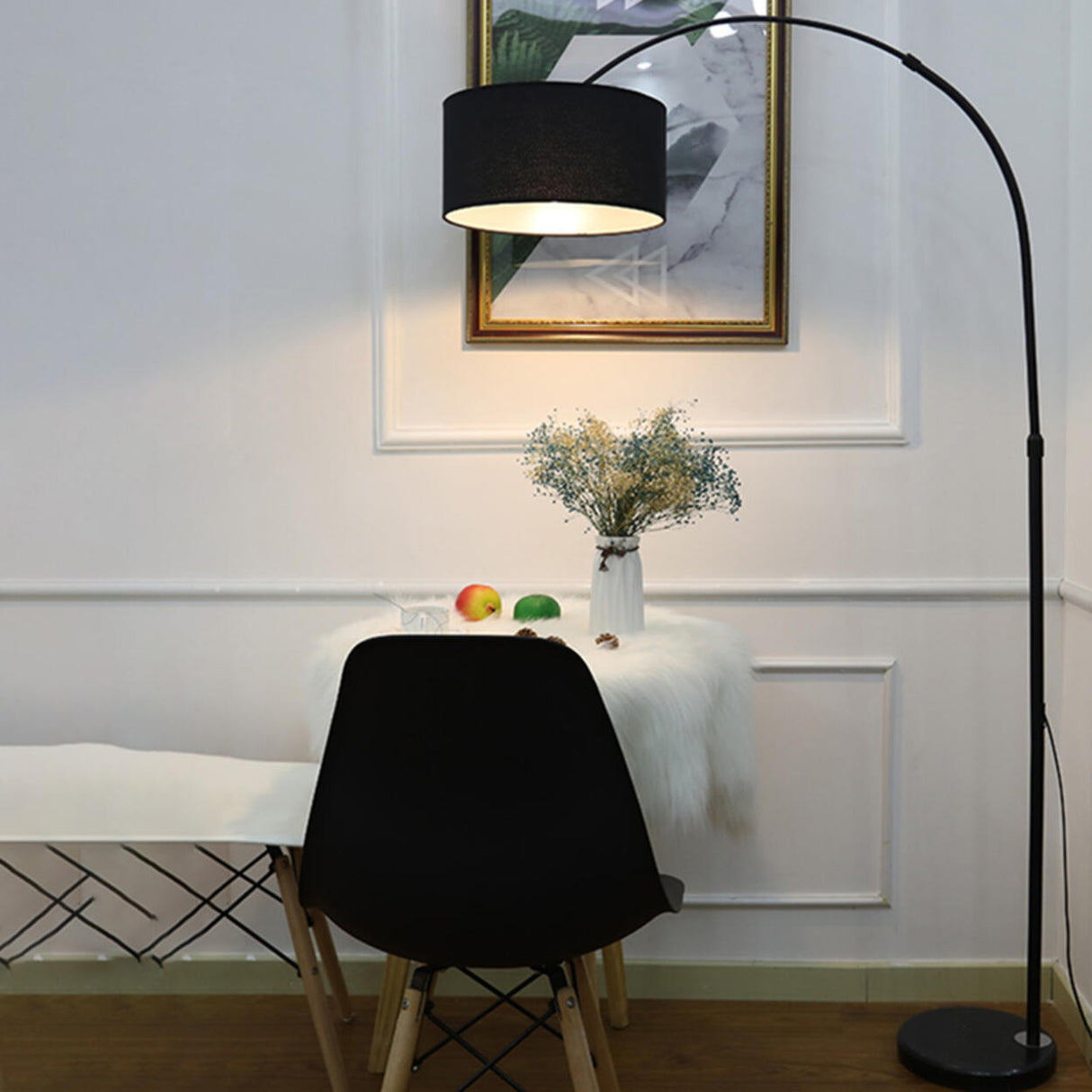 Arched Drum Shade Modern Adjustable Metal Floor Lamp Image - 5