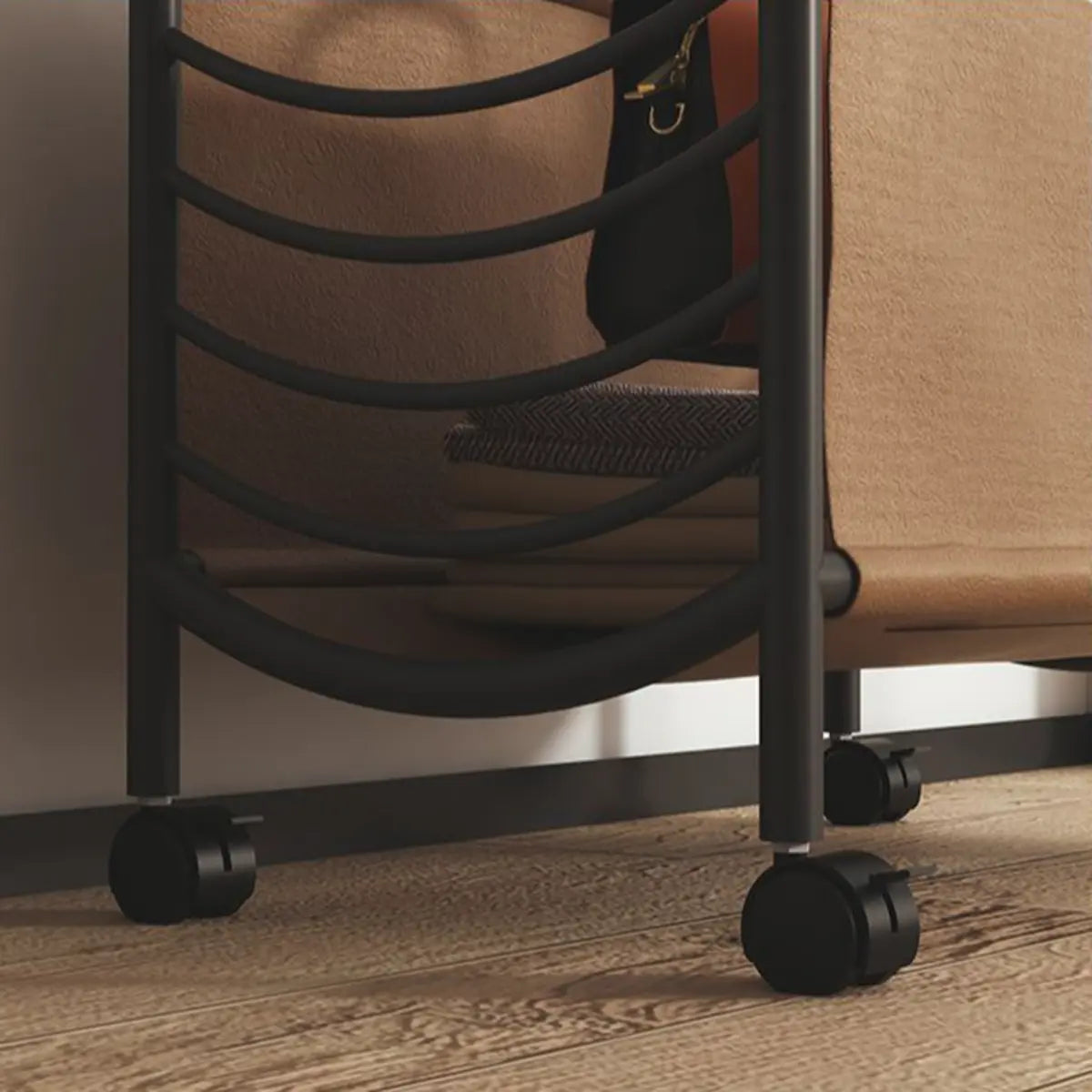 Arched Metal Gold Hooks Basket Coat Rack with Wheels Image - 8