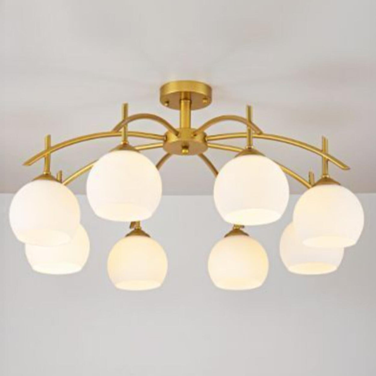 Arched Multi-Head Gold Semi-Flush Mount Light 8-Light Image - 10