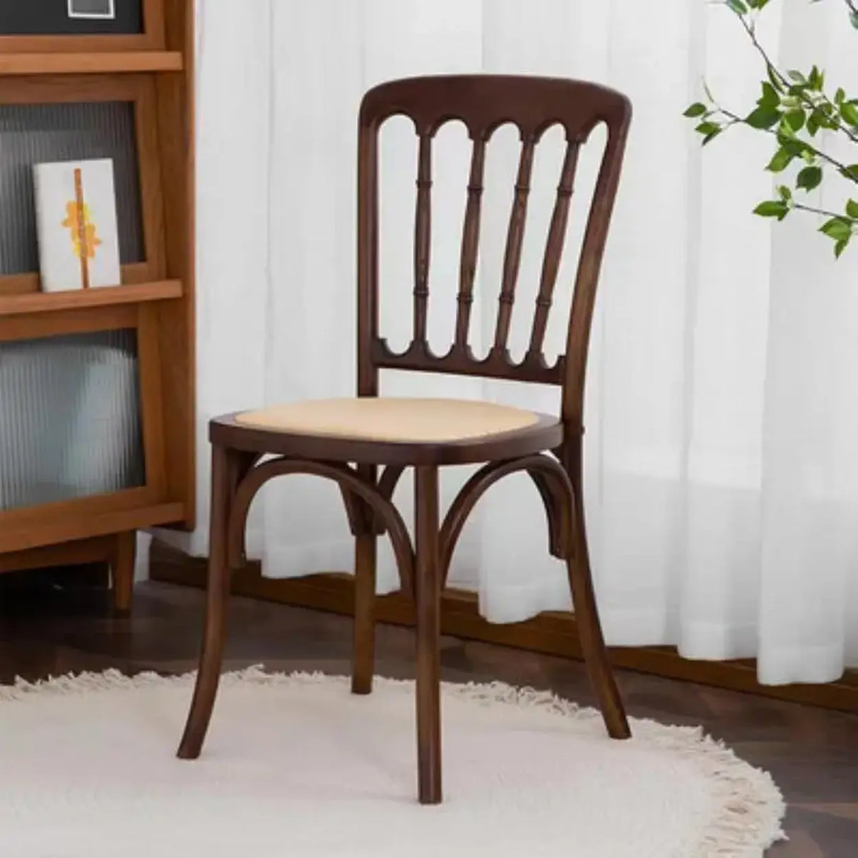 Arched Open Slatted Back Wooden Dining Chair Brown Image - 14