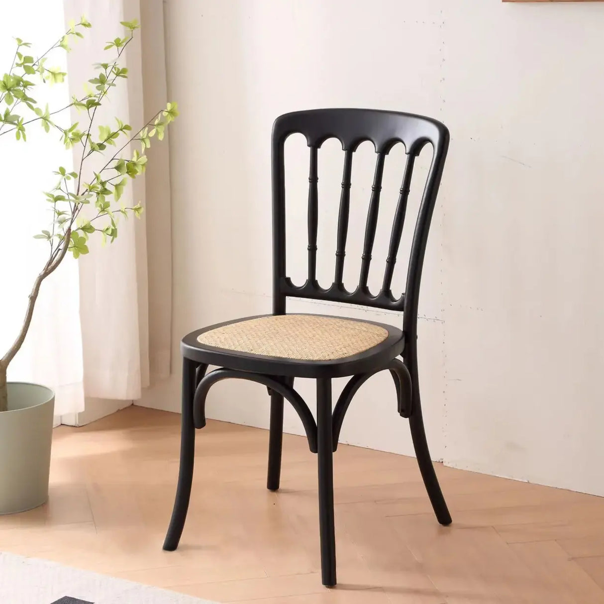 Arched Open Slatted Back Wooden Dining Chair Brown Image - 18