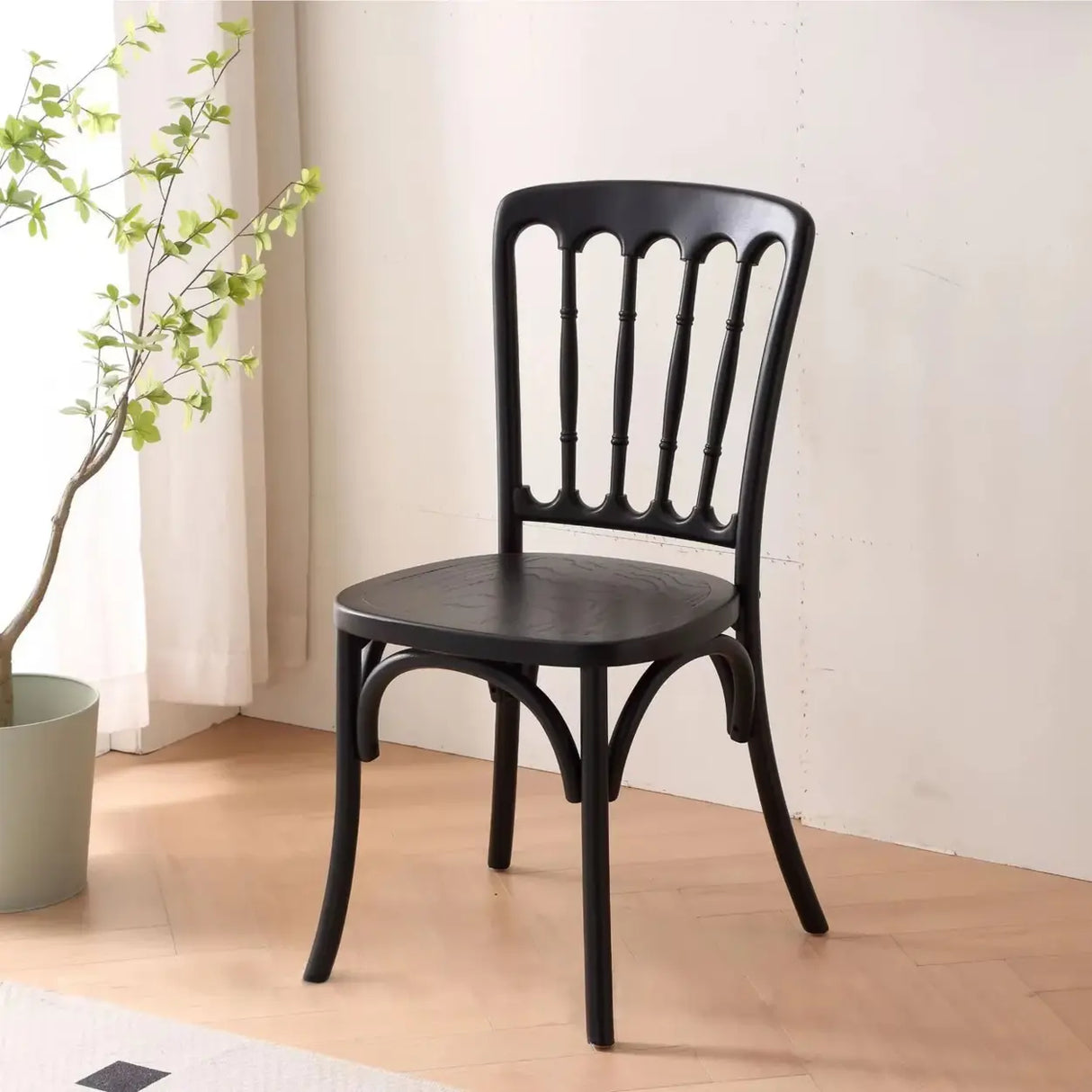 Arched Open Slatted Back Wooden Dining Chair Brown Image - 19