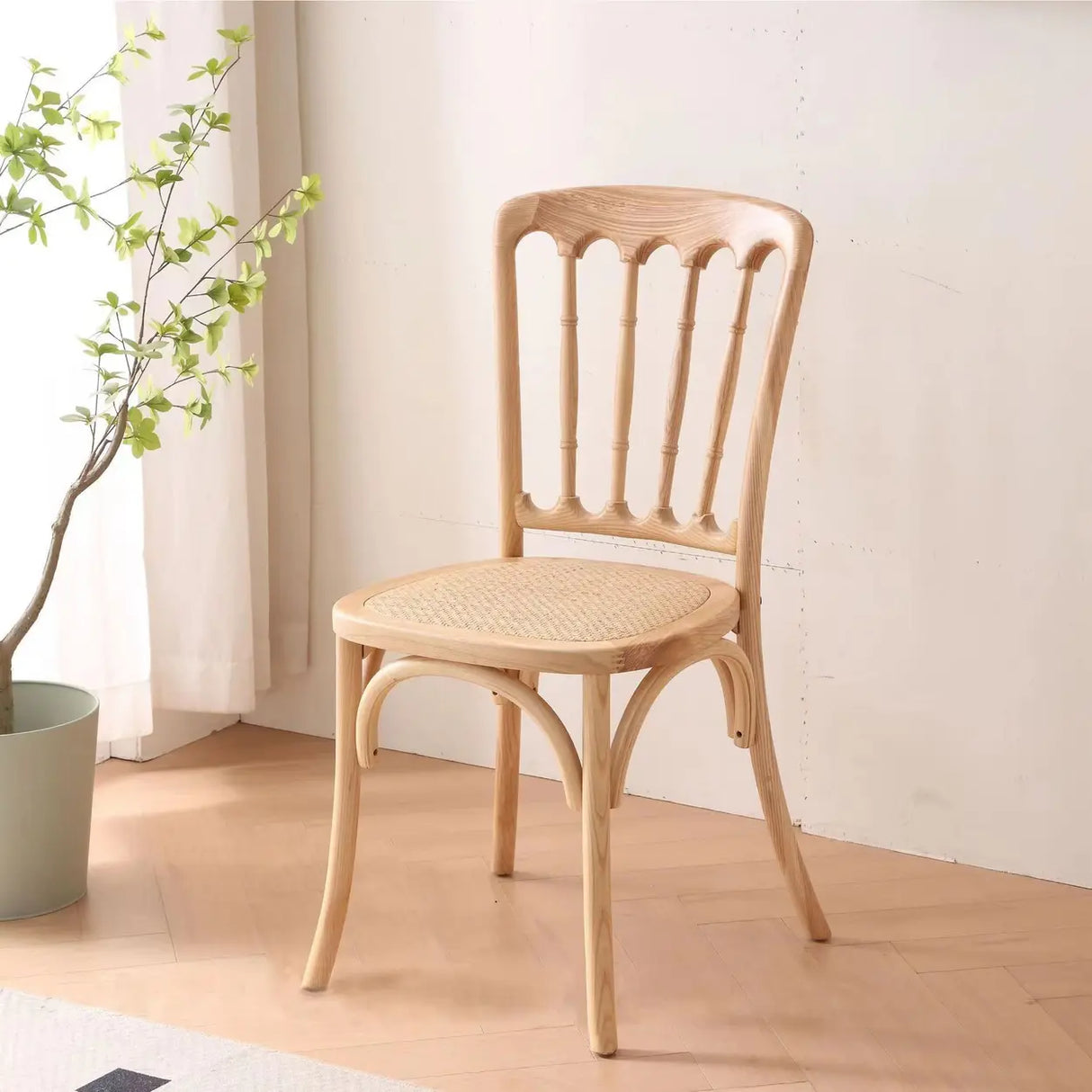 Arched Open Slatted Back Wooden Dining Chair Brown Image - 2