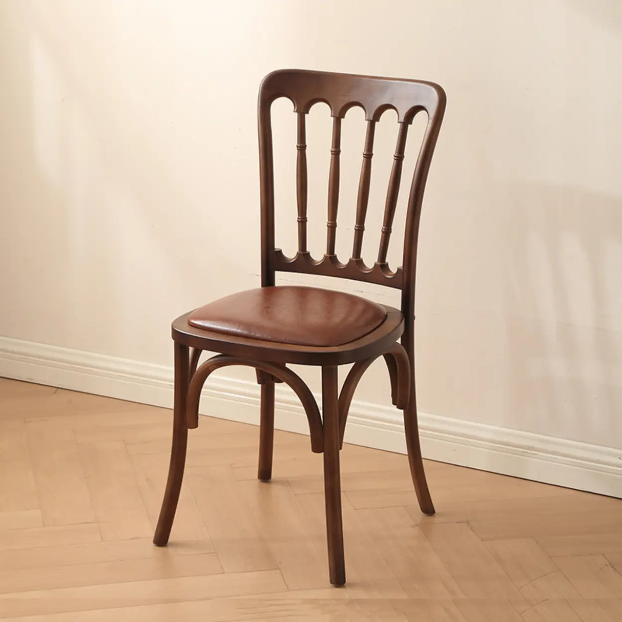 Arched Open Slatted Back Wooden Dining Chair Brown Image - 21