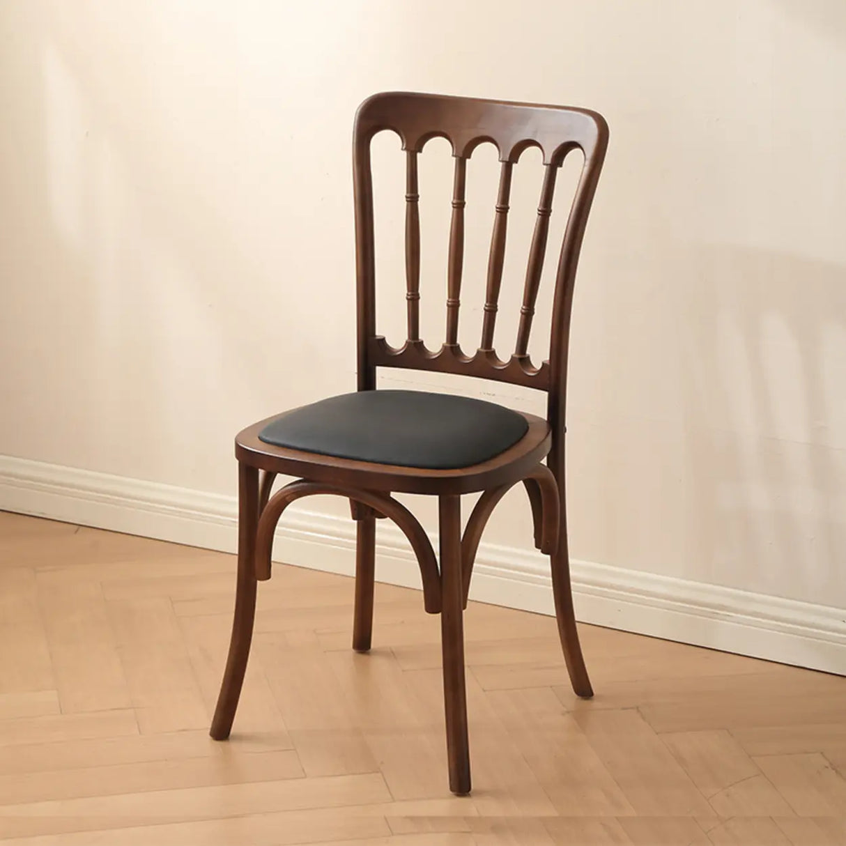 Arched Open Slatted Back Wooden Dining Chair Brown Image - 22