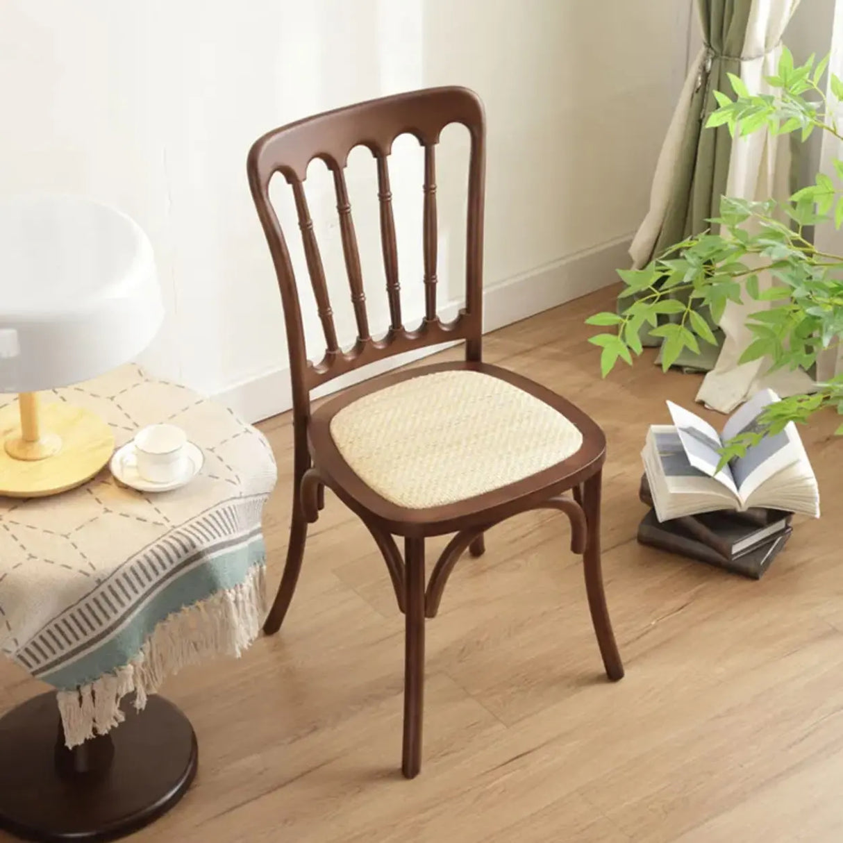 Arched Open Slatted Back Wooden Dining Chair Brown Image - 4