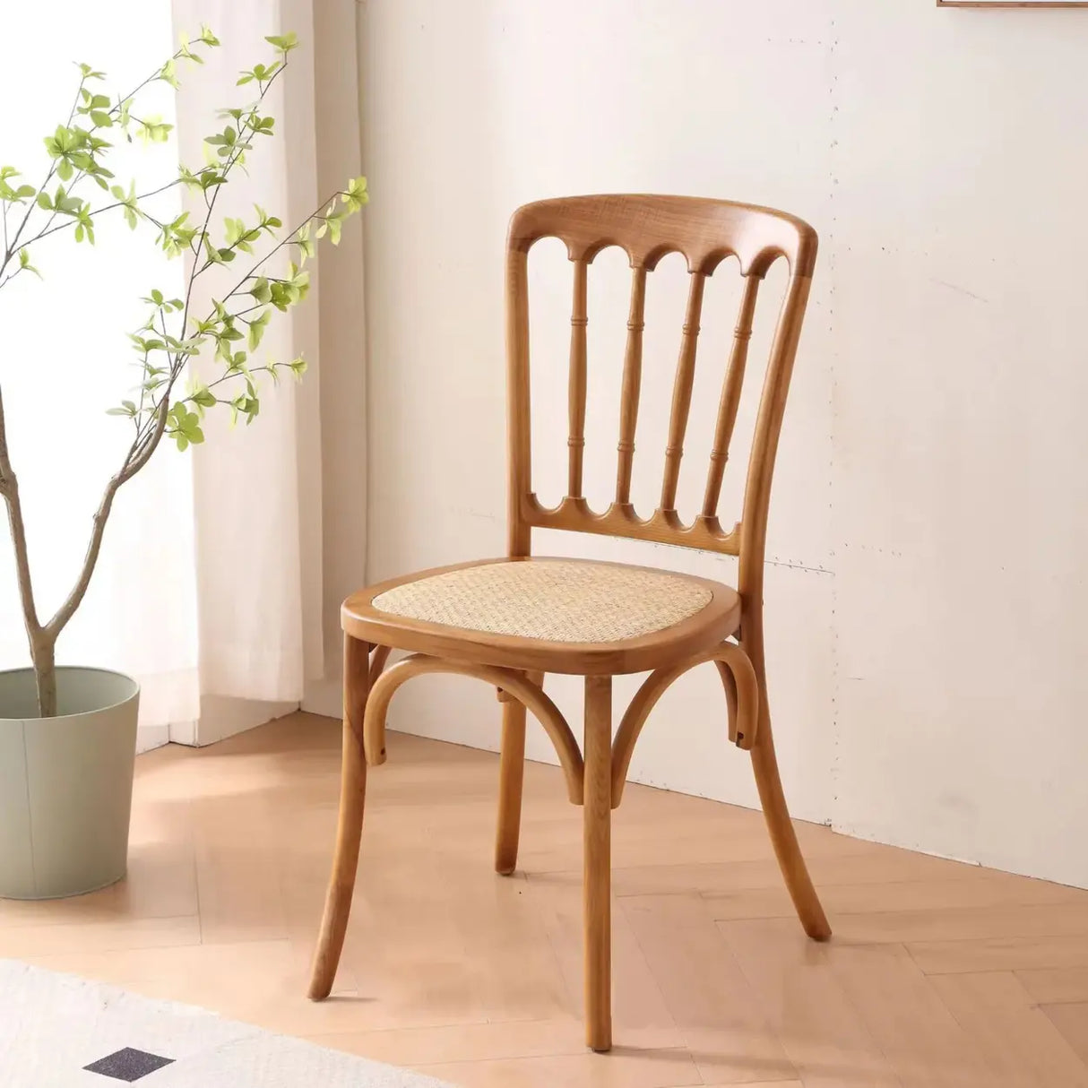 Arched Open Slatted Back Wooden Dining Chair Brown Image - 5