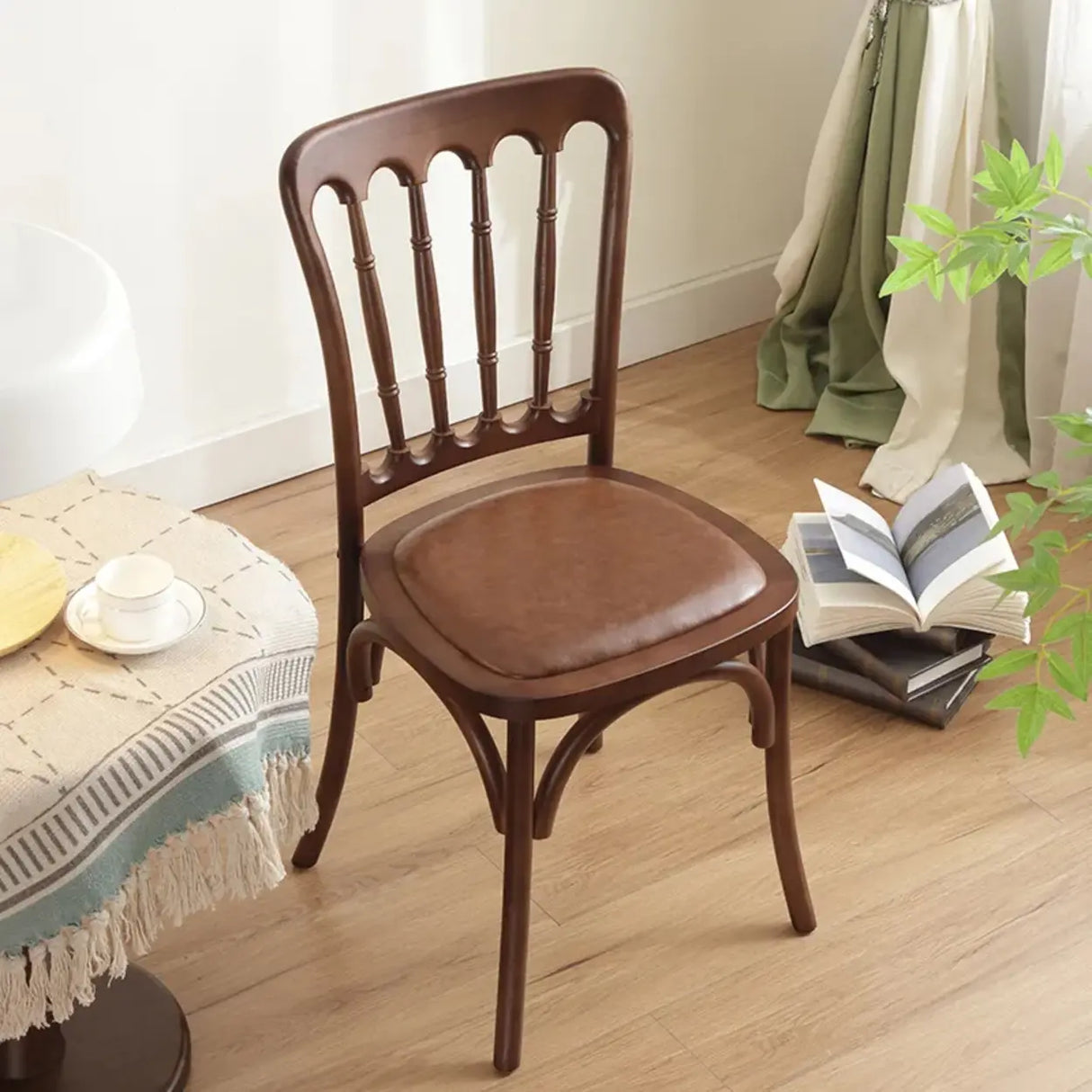 Arched Open Slatted Back Wooden Dining Chair Brown Image - 6