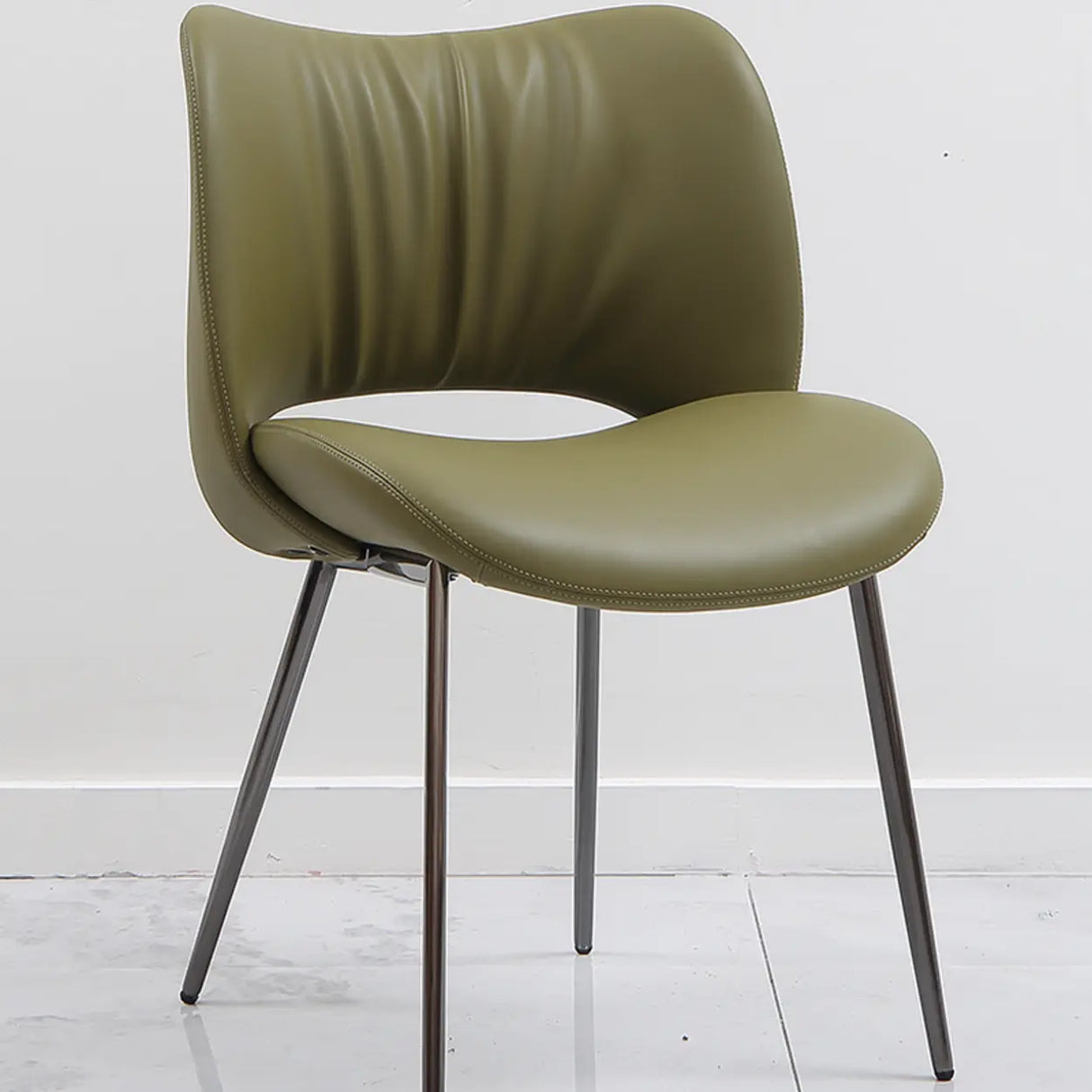 Armless Curved Back Faux Leather Metal Dining Chair Image - 10