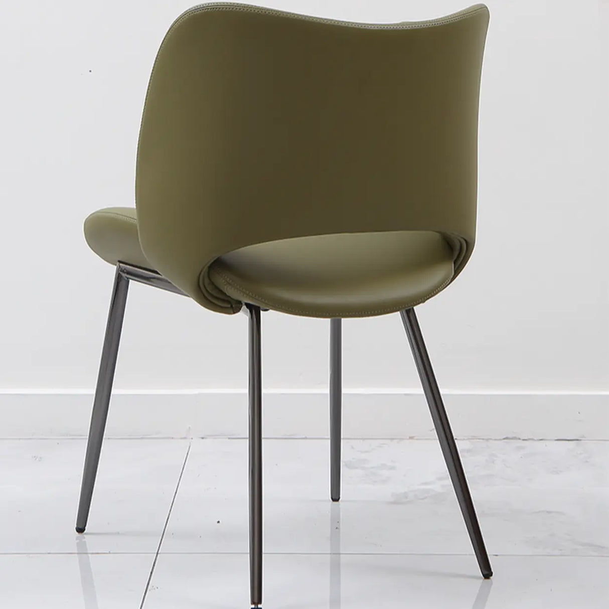 Armless Curved Back Faux Leather Metal Dining Chair Image - 11