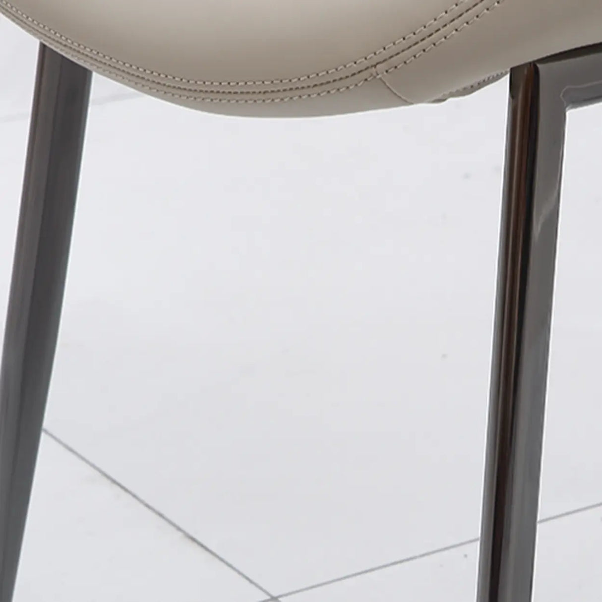 Armless Curved Back Faux Leather Metal Dining Chair Image - 12