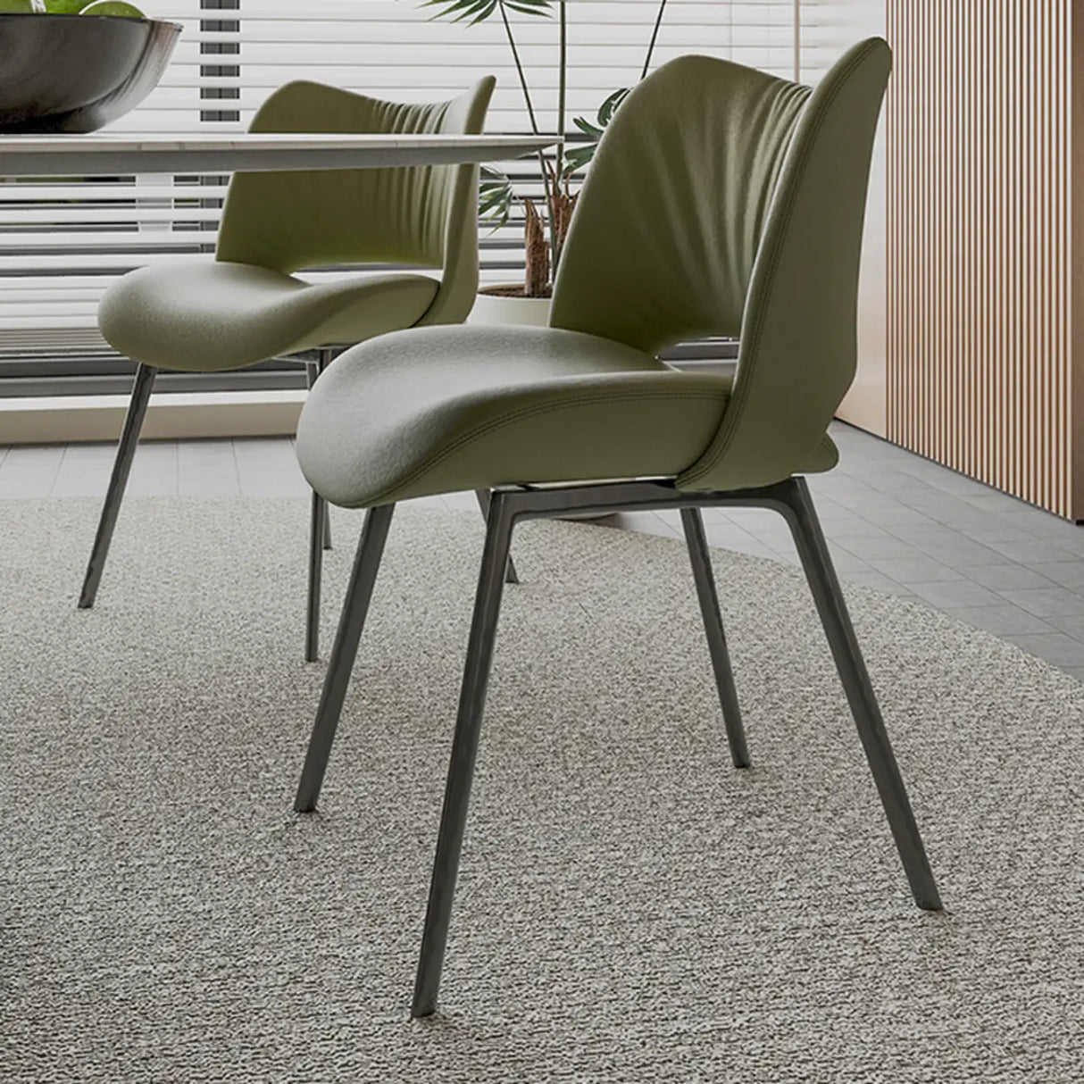 Armless Curved Back Faux Leather Metal Dining Chair Image - 1