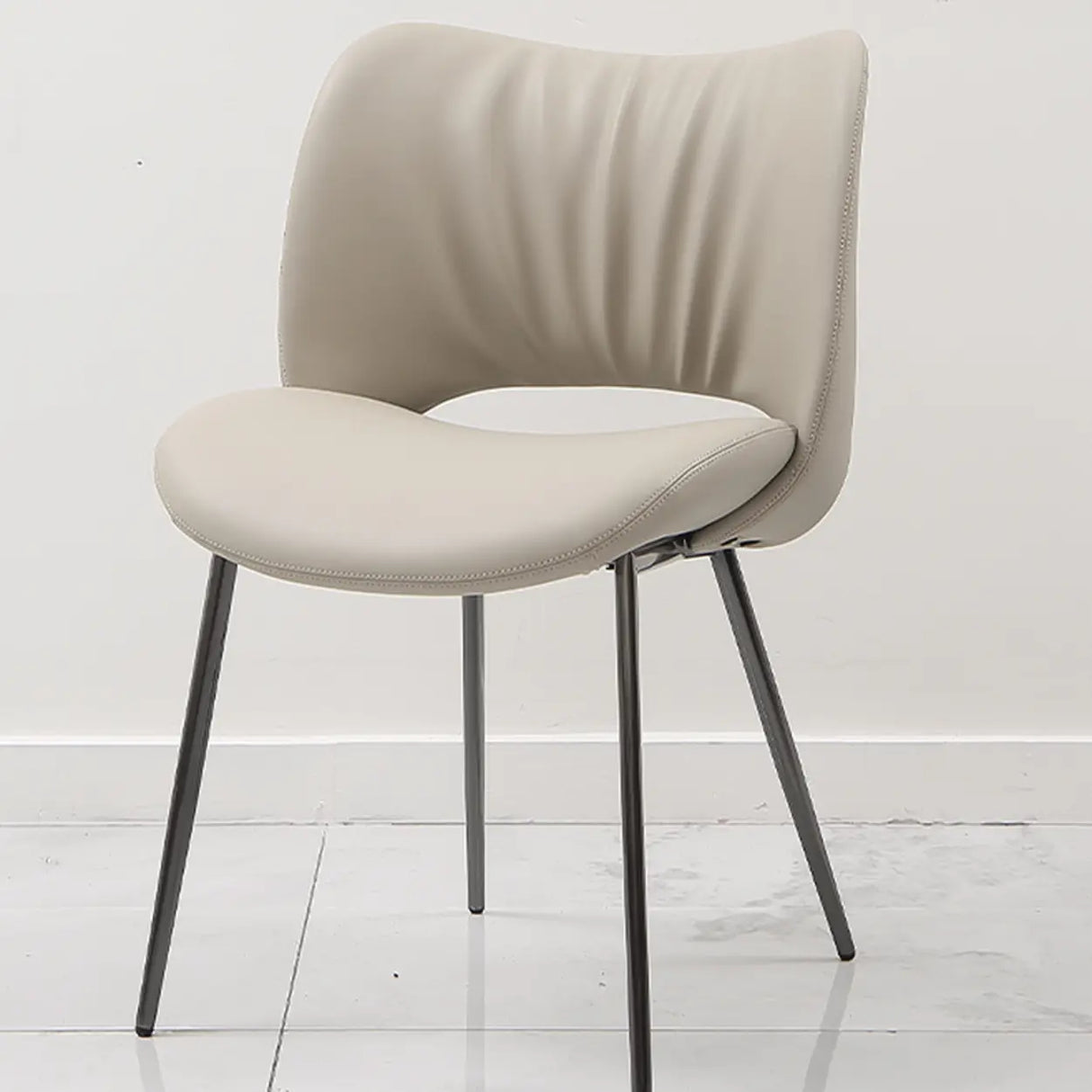 Armless Curved Back Faux Leather Metal Dining Chair Image - 2