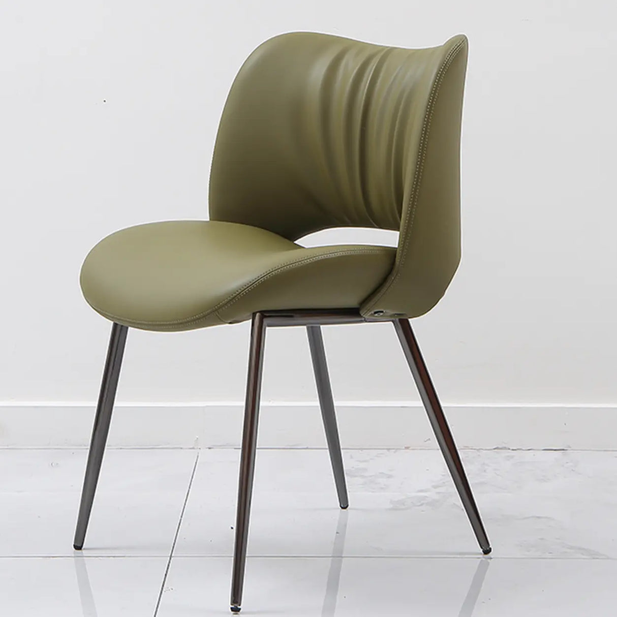 Armless Curved Back Faux Leather Metal Dining Chair Image - 3