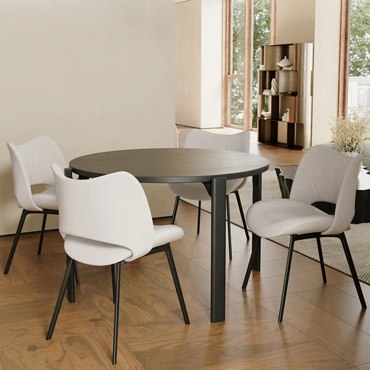 Armless Curved Back Faux Leather Metal Dining Chair Image - 5