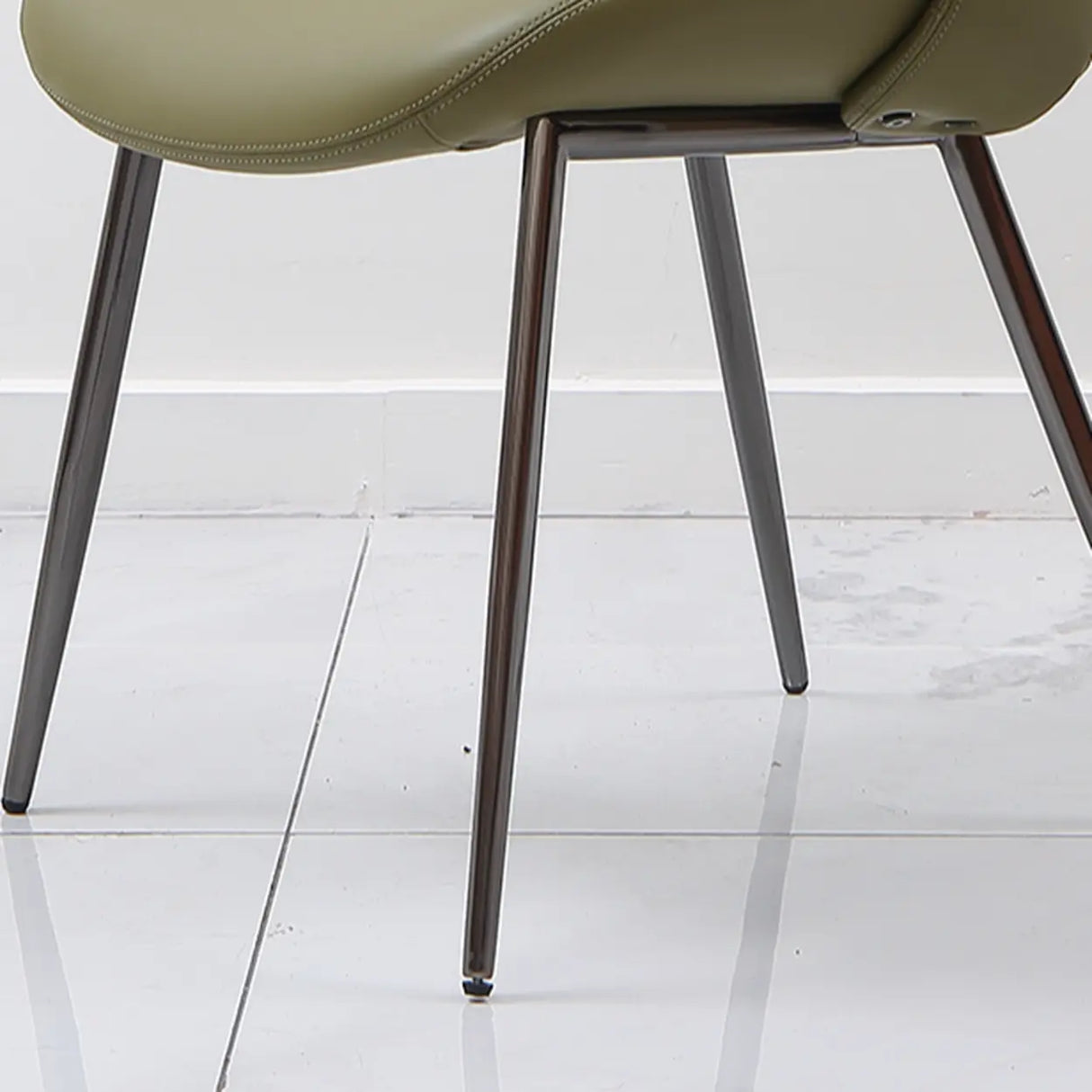 Armless Curved Back Faux Leather Metal Dining Chair Image - 8