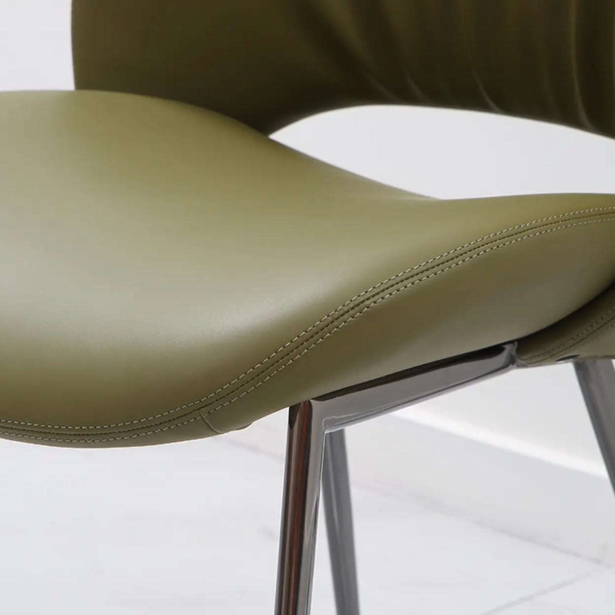 Armless Curved Back Faux Leather Metal Dining Chair Image - 9