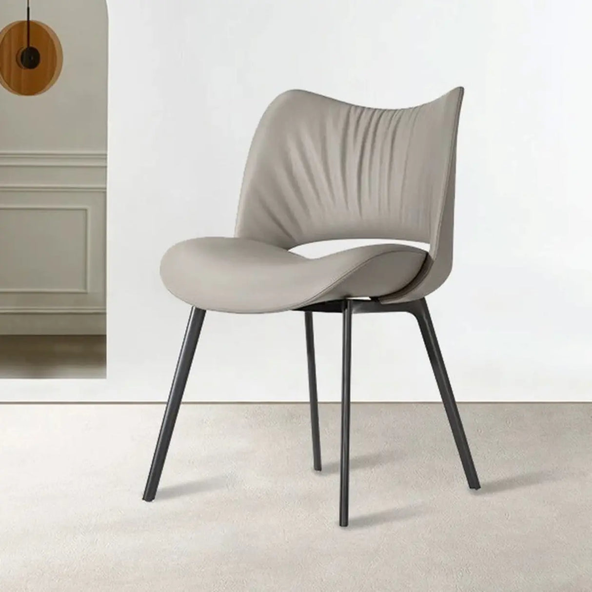 Armless Curved Back Leather Parsons Dining Chair Grey Image - 1