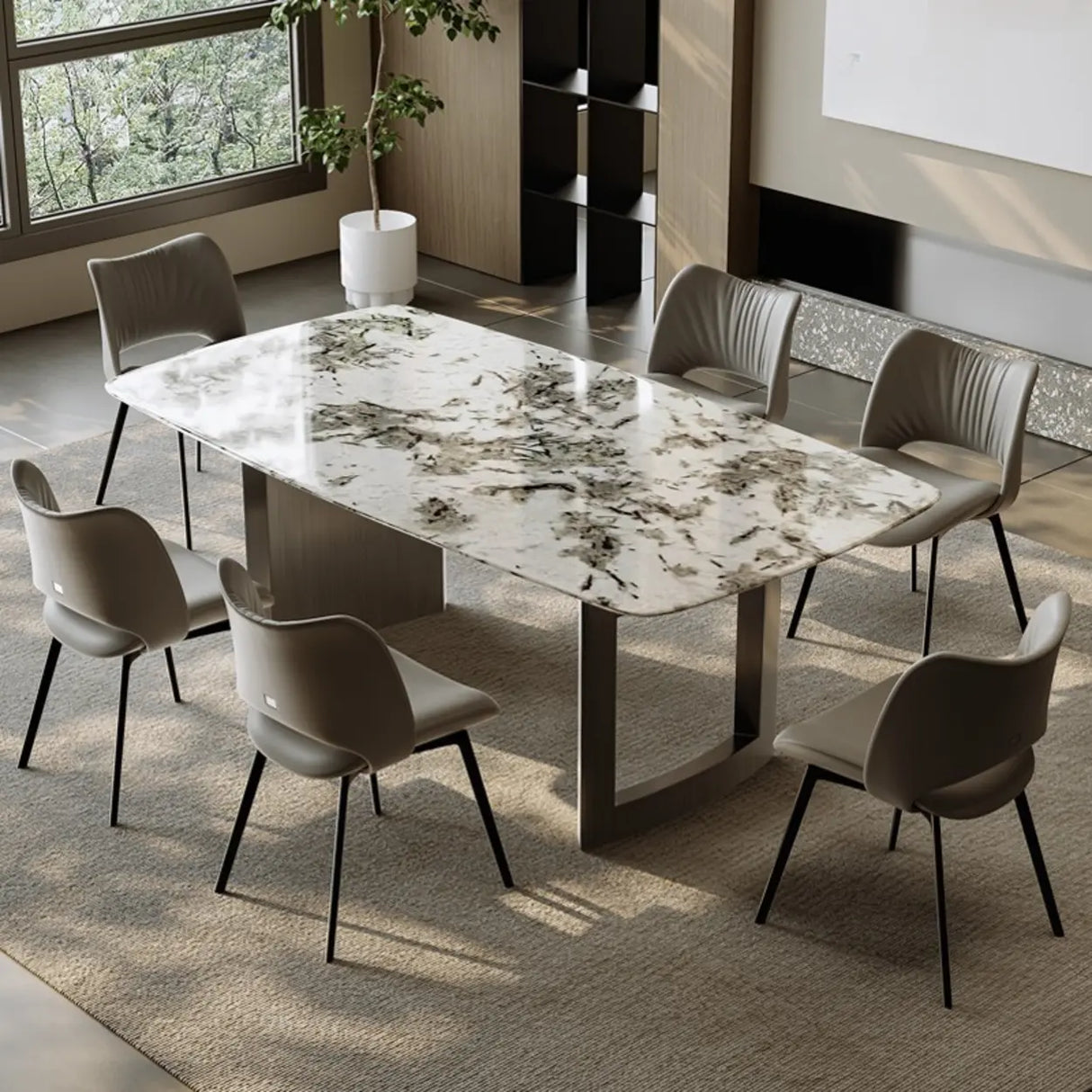 Armless Curved Back Leather Parsons Dining Chair Grey Image - 4