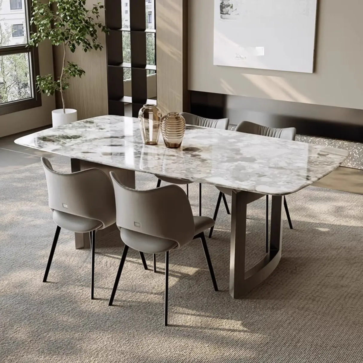 Armless Curved Back Leather Parsons Dining Chair Grey Image - 6