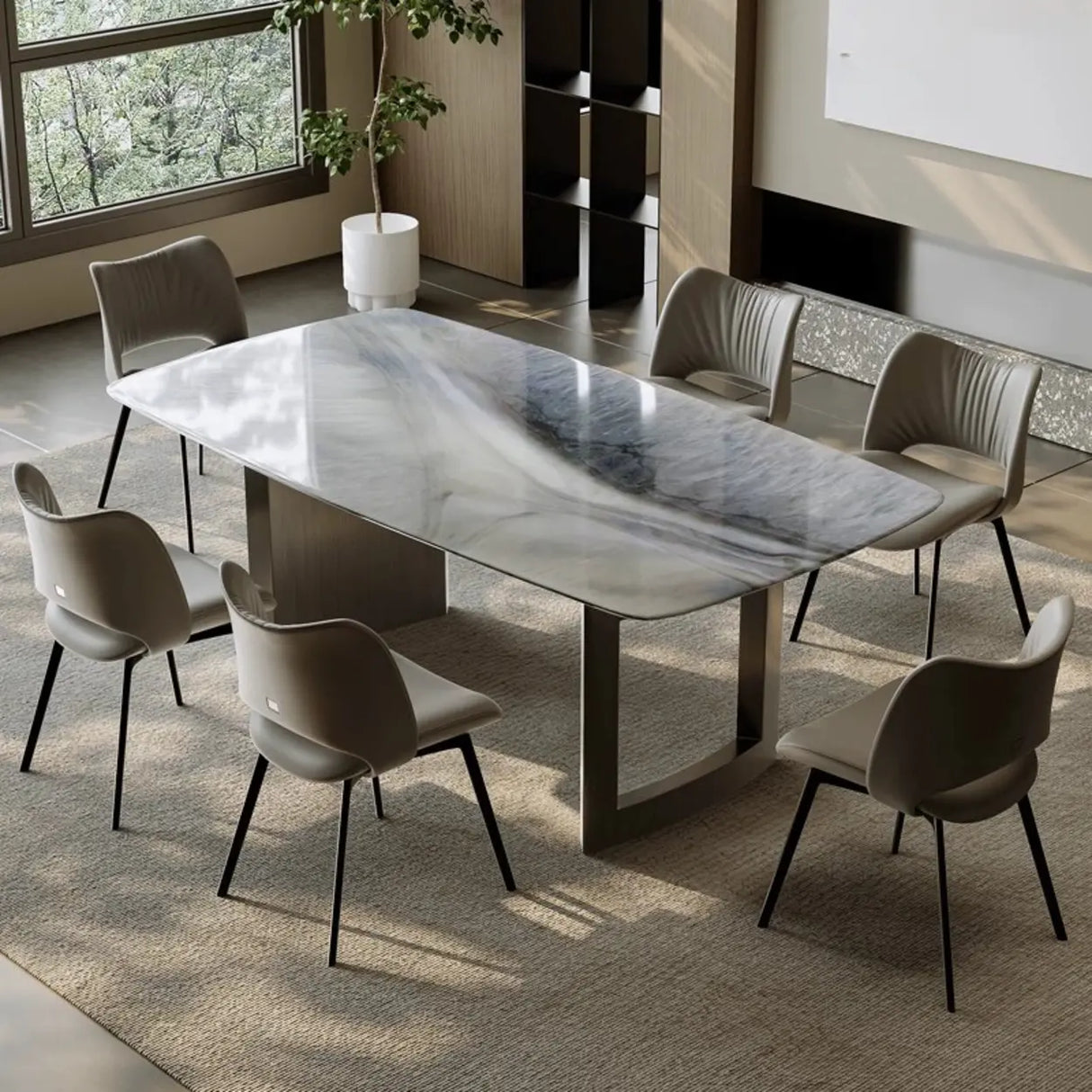 Armless Curved Back Leather Parsons Dining Chair Grey Image - 8