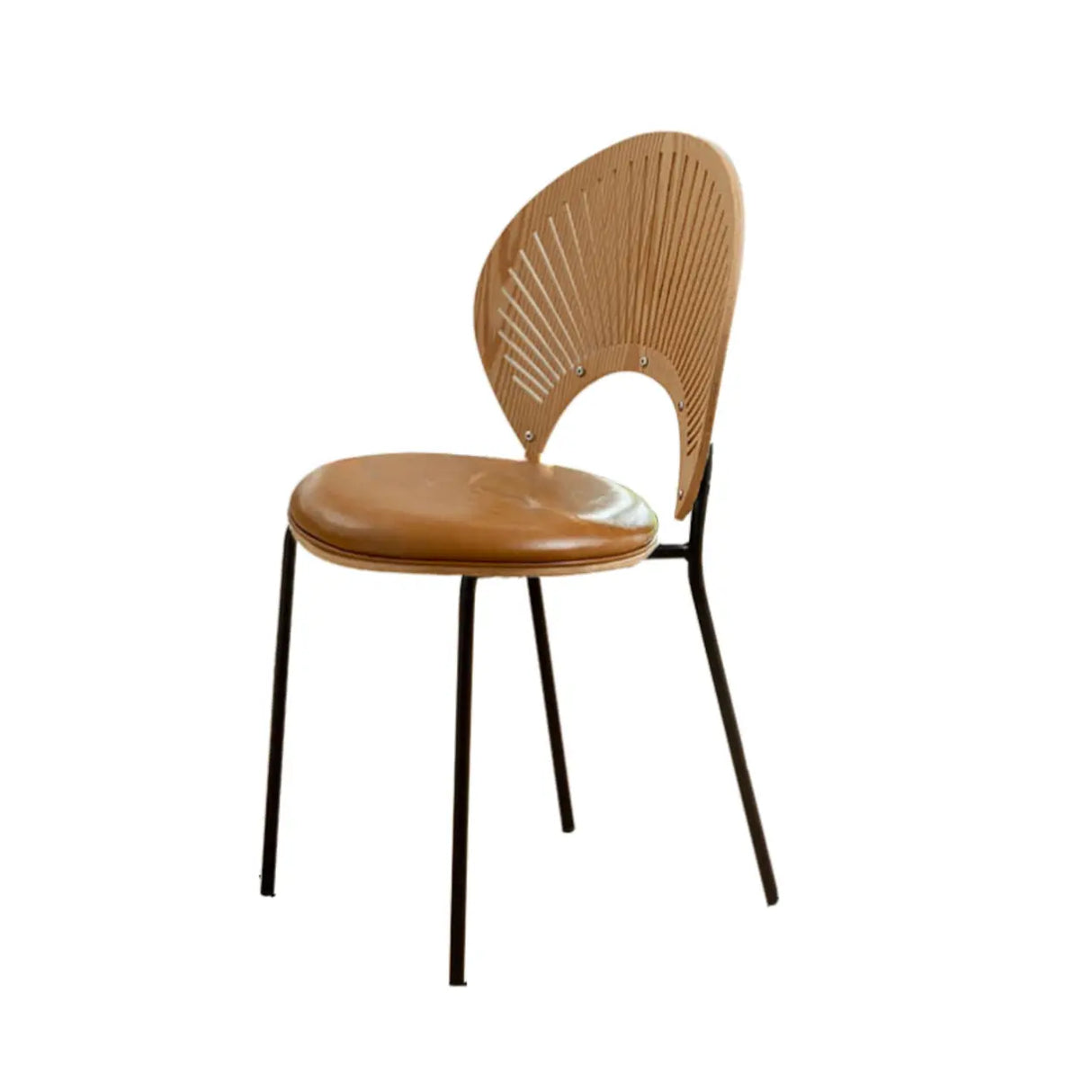 Armless Curved Back Leather Upholstered Dining Chair Image - 3