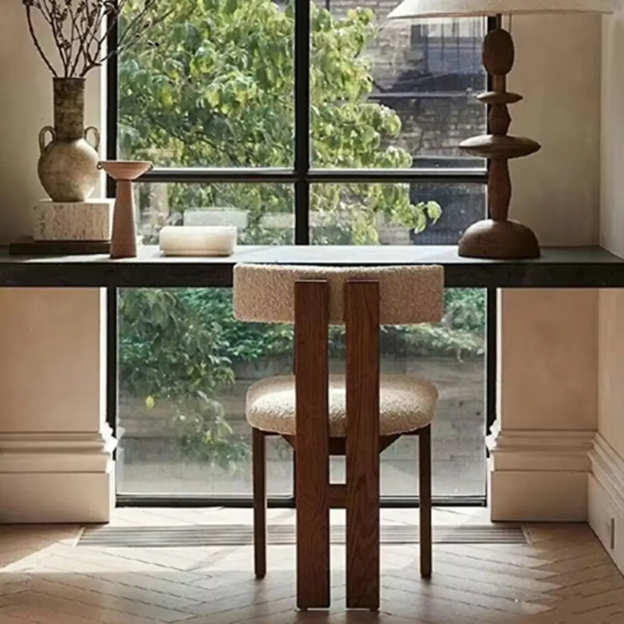 Armless Curved Back Wood Upholstered Dining Chair Green Image - 4