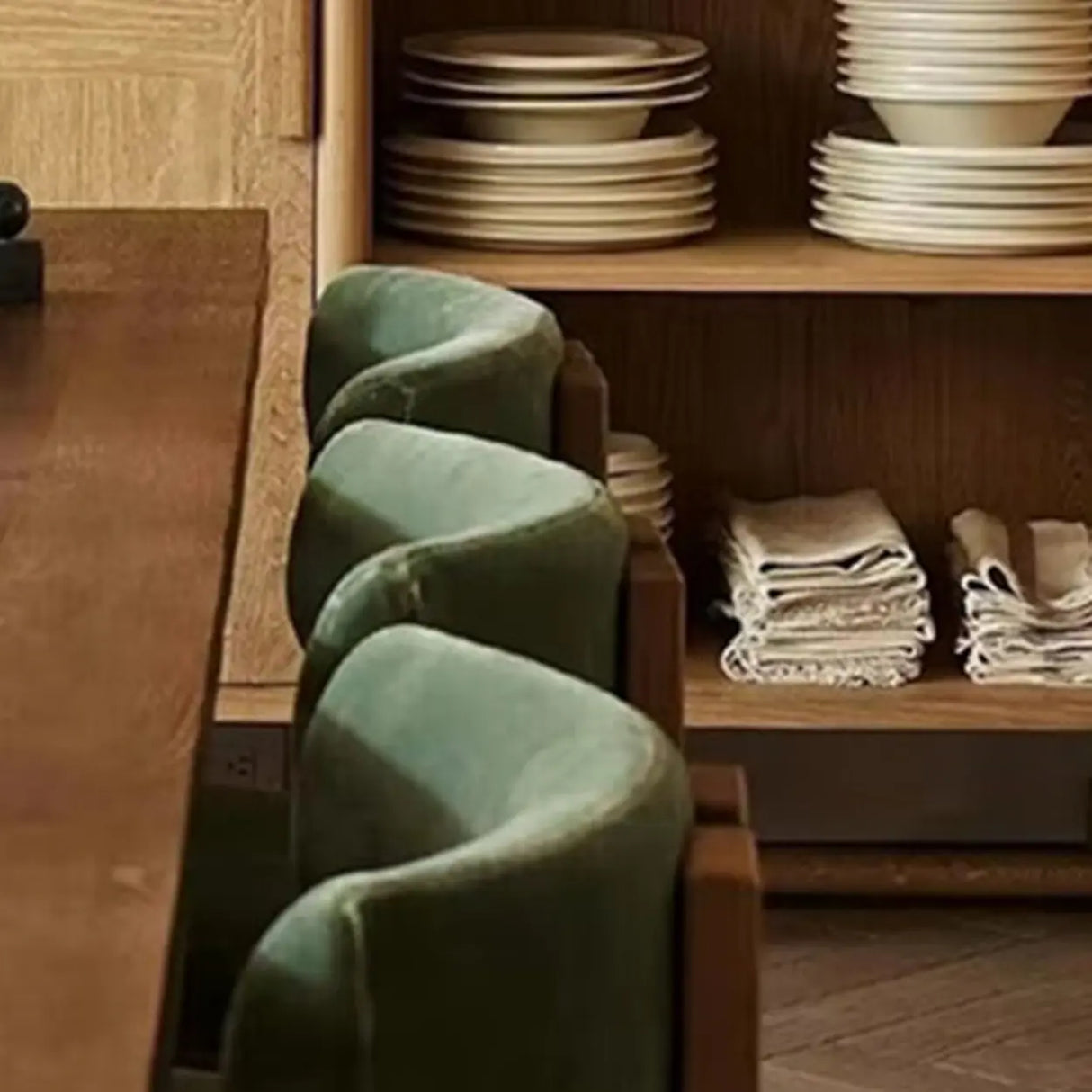 Armless Curved Back Wood Upholstered Dining Chair Green Image - 8