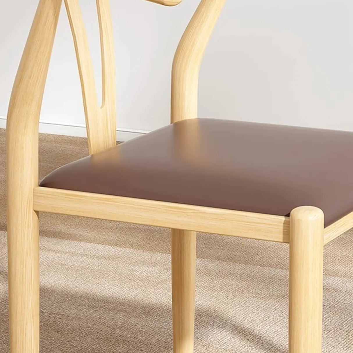 Armless Curved Open Back Wooden Dining Chair Coffee Image - 10