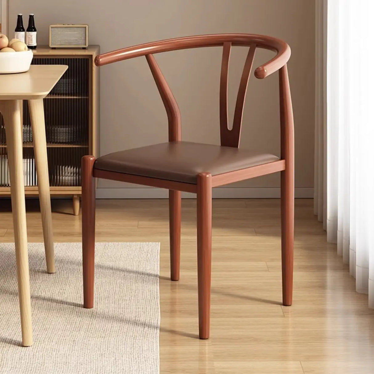 Armless Curved Open Back Wooden Dining Chair Coffee Image - 3