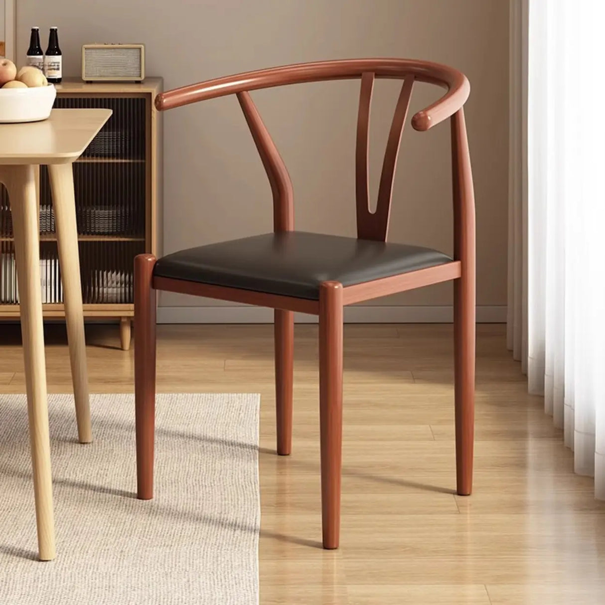 Armless Curved Open Back Wooden Dining Chair Coffee Image - 4