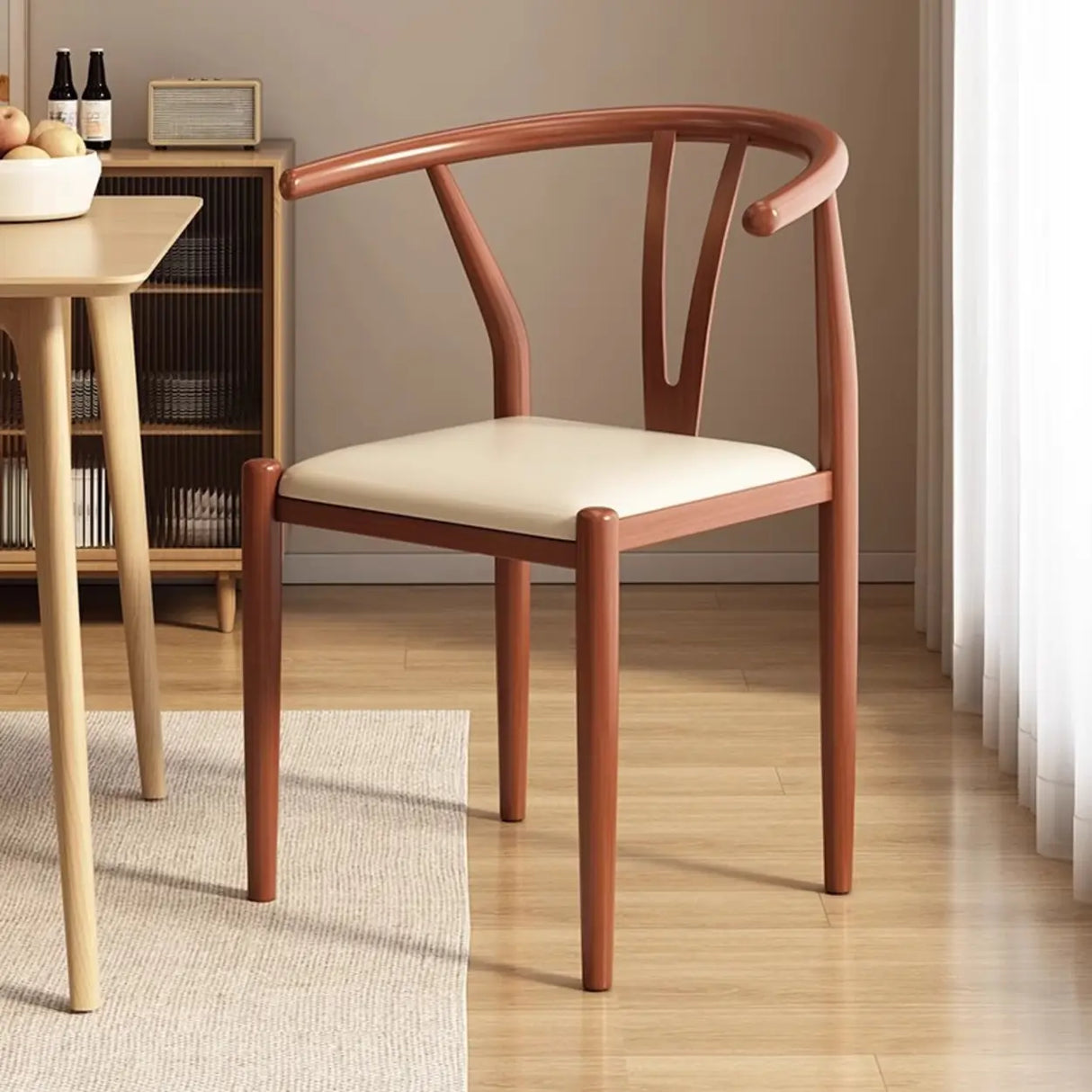 Armless Curved Open Back Wooden Dining Chair Coffee Image - 5