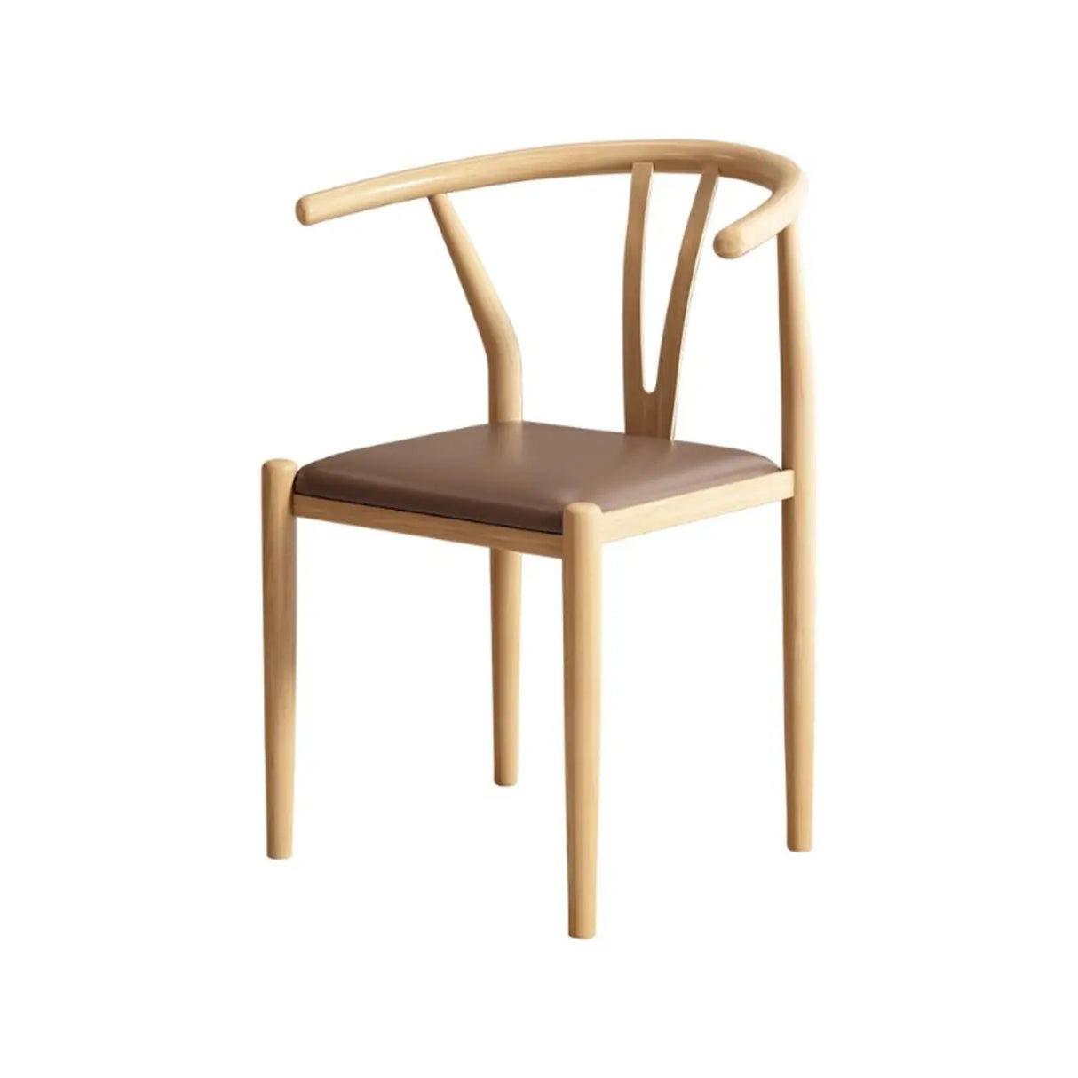 Armless Curved Open Back Wooden Dining Chair Coffee Image - 7