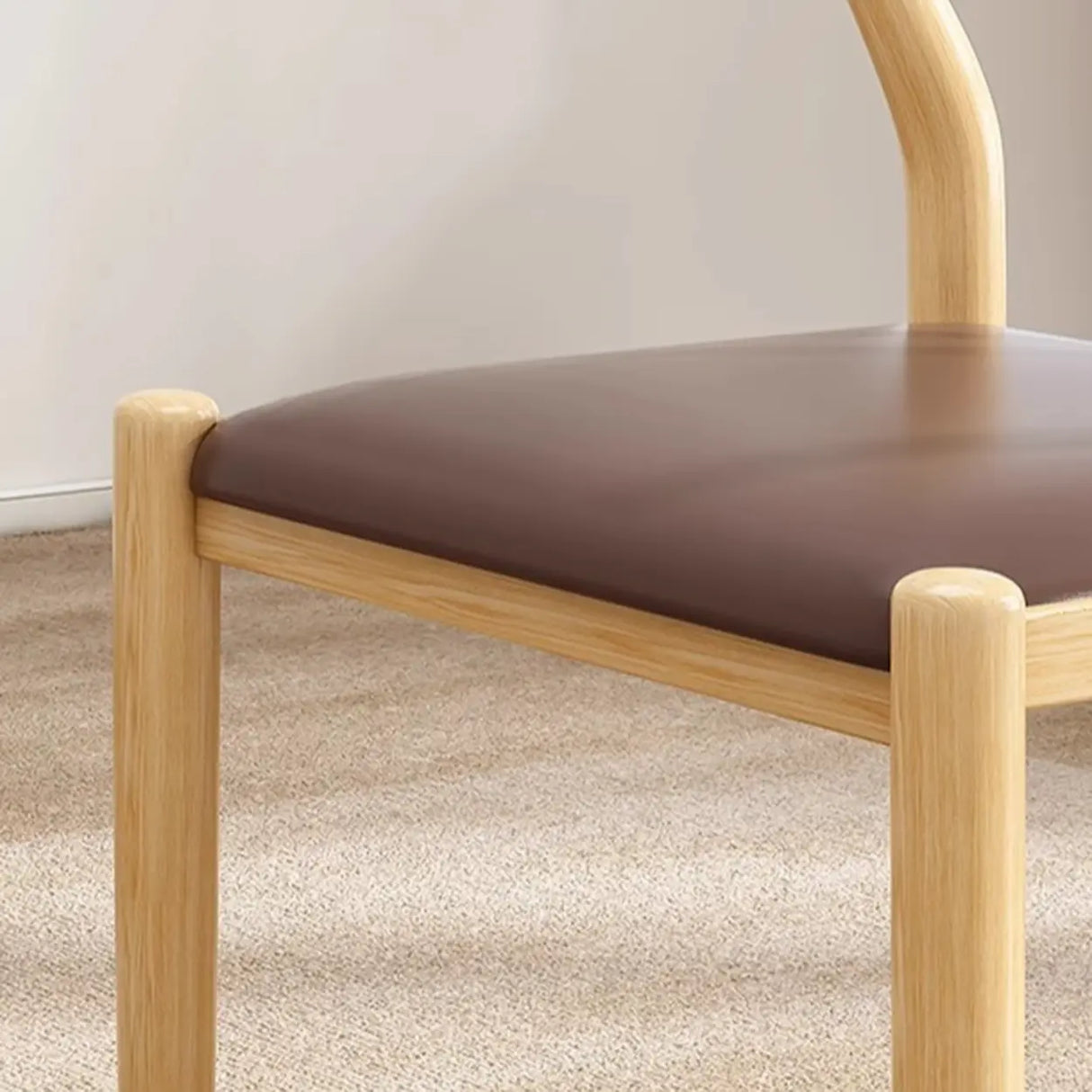 Armless Curved Open Back Wooden Dining Chair Coffee Image - 9