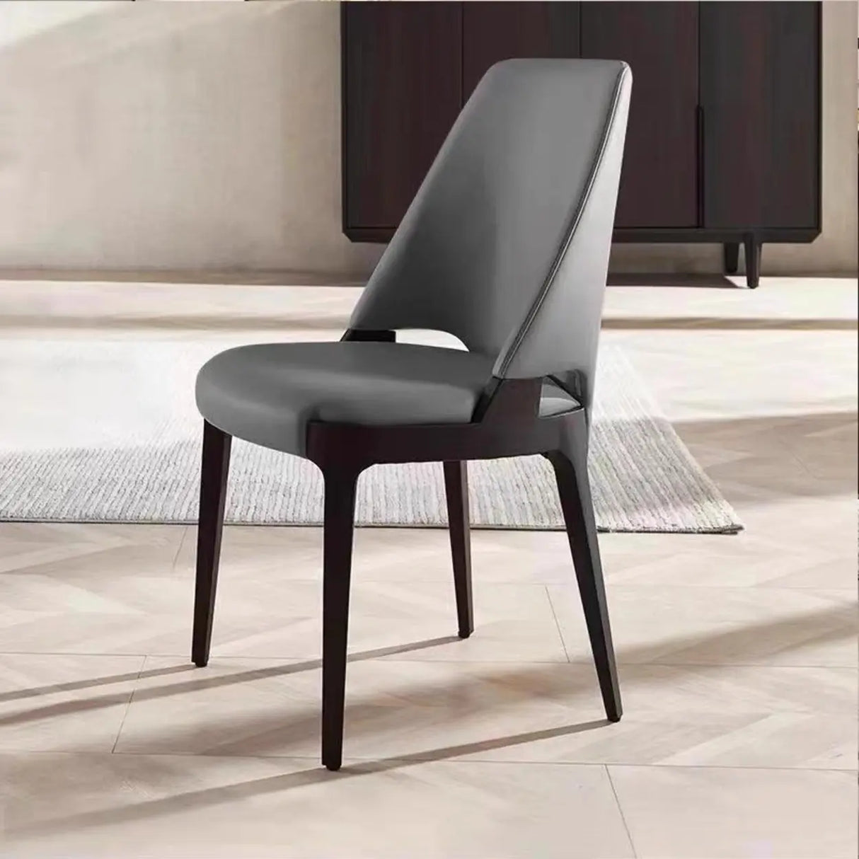 Armless Faux Leather High-Back Wood Dining Chair Grey Image - 2